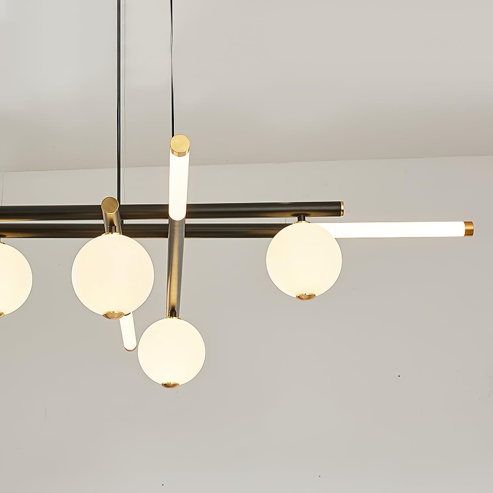 Chandelier Black White Rods and Globe Modern - Letslighting