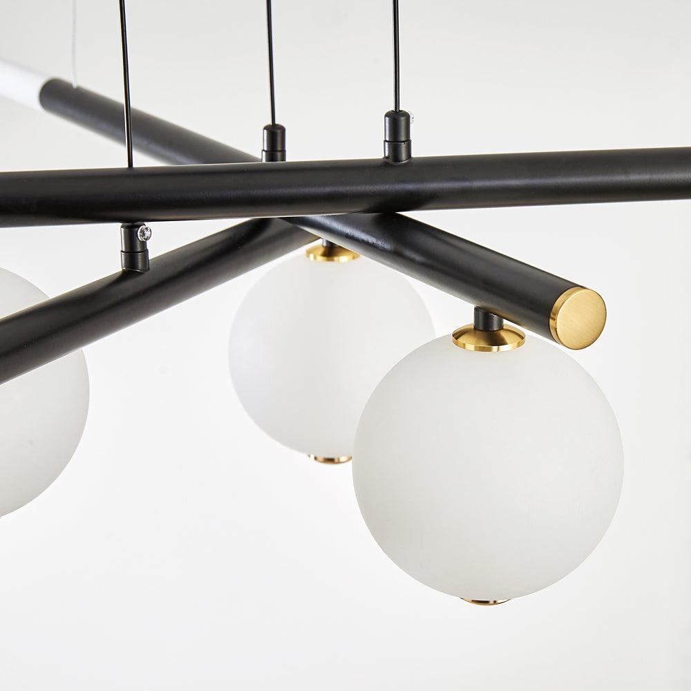 Chandelier Black White Rods and Globe Modern - Letslighting