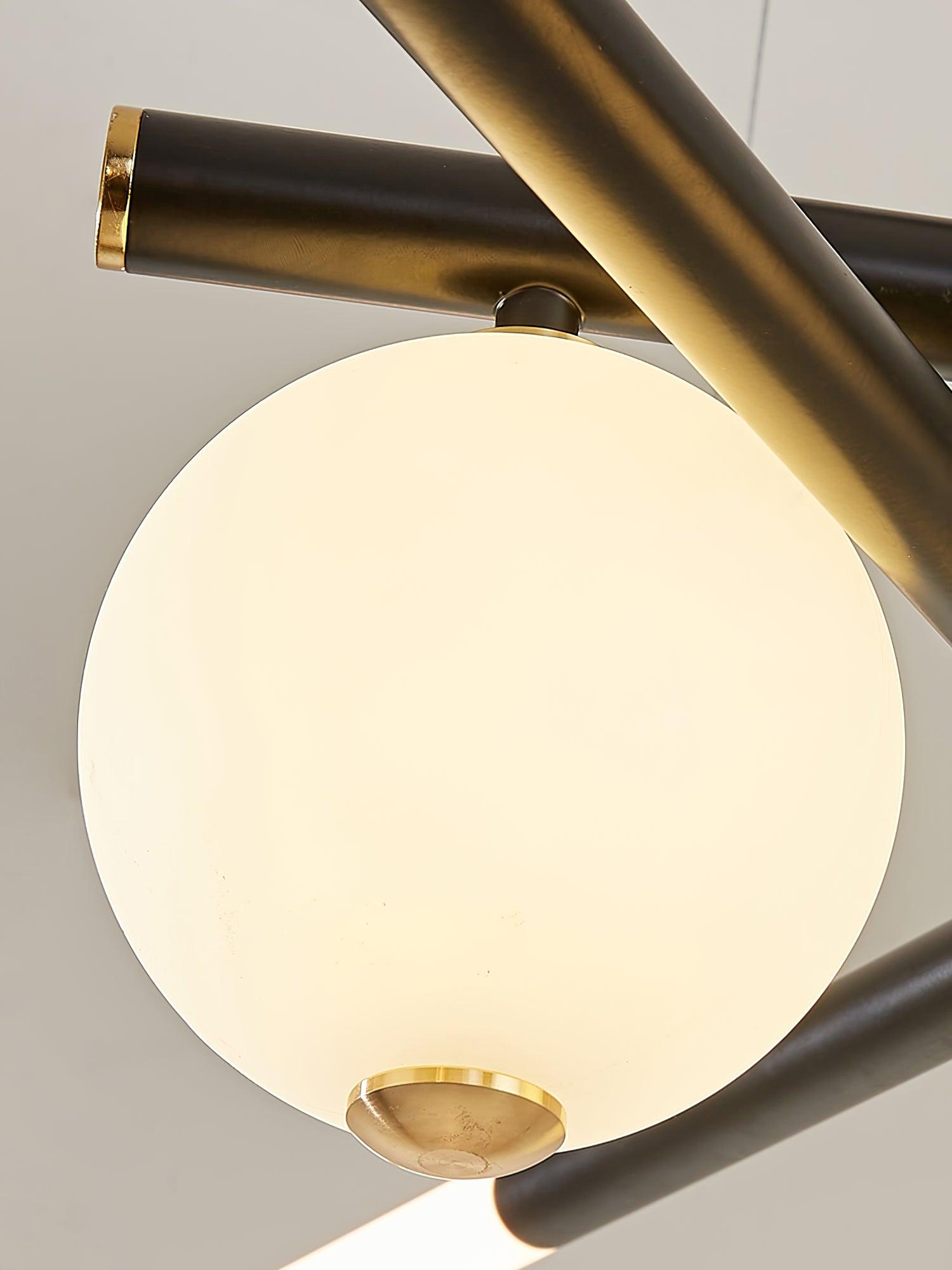 Chandelier Black White Rods and Globe Modern - Letslighting