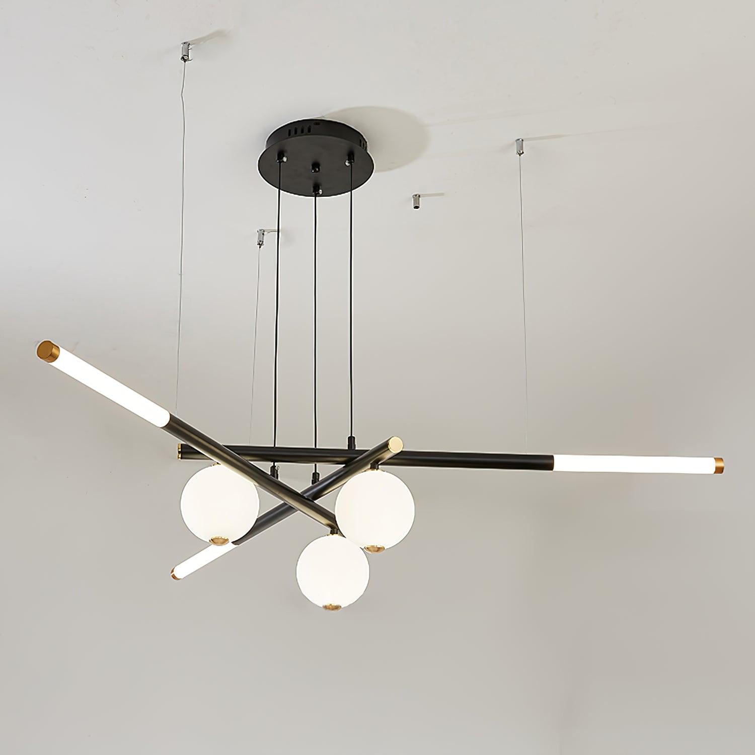 Chandelier Black White Rods and Globe Modern - Letslighting