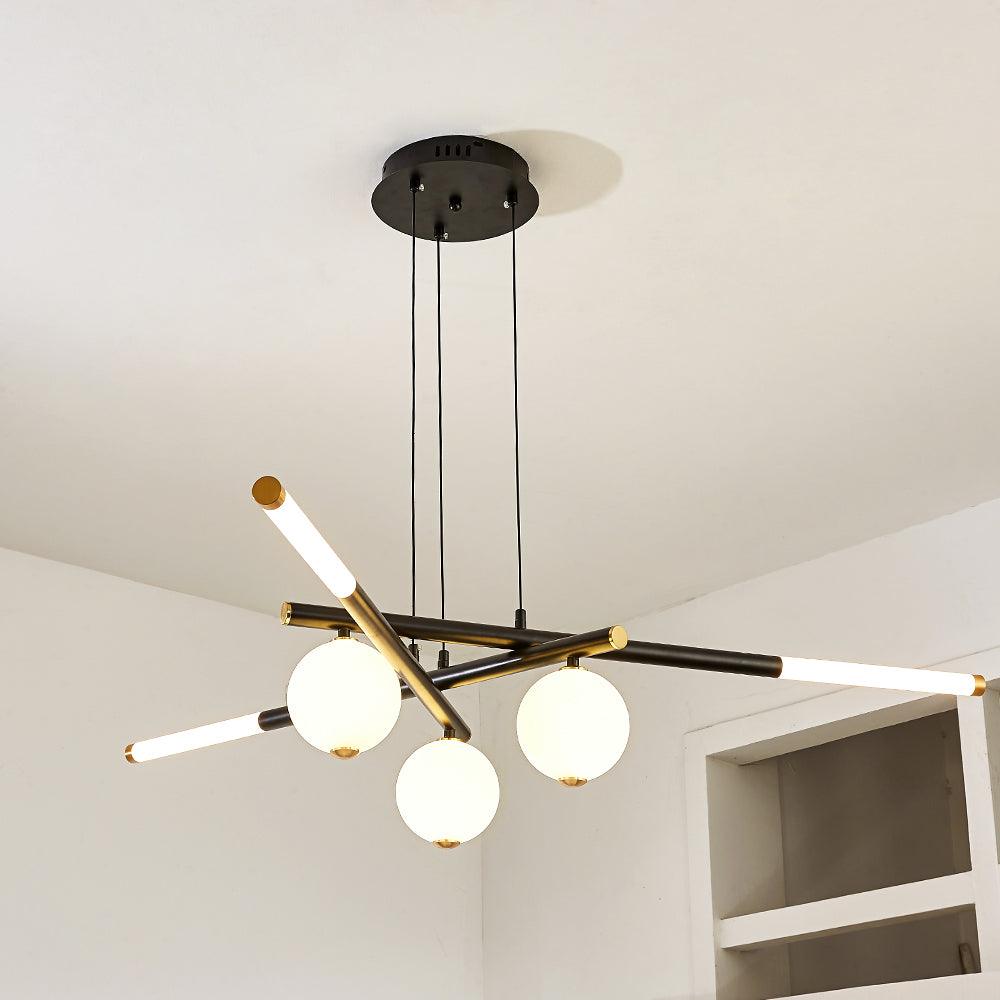 Chandelier Black White Rods and Globe Modern - Letslighting