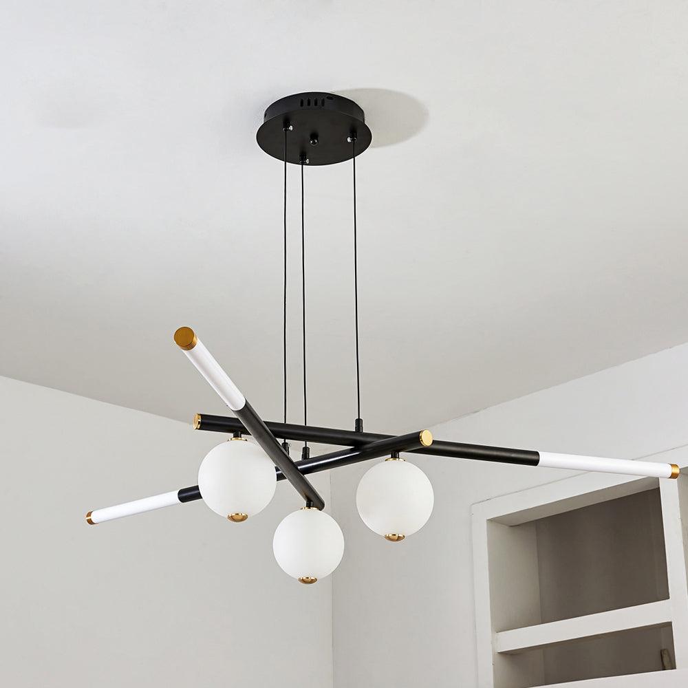 Chandelier Black White Rods and Globe Modern - Letslighting