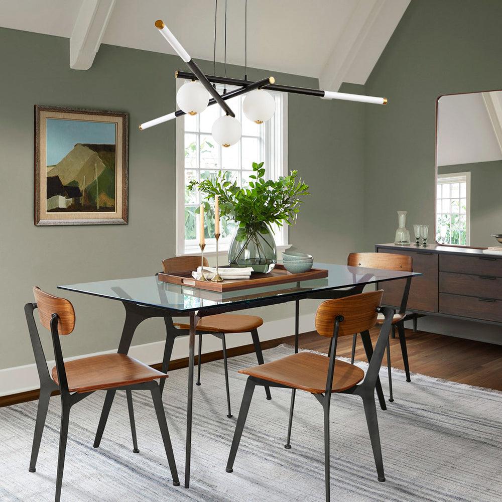 Chandelier Black White Rods and Globe Modern - Letslighting