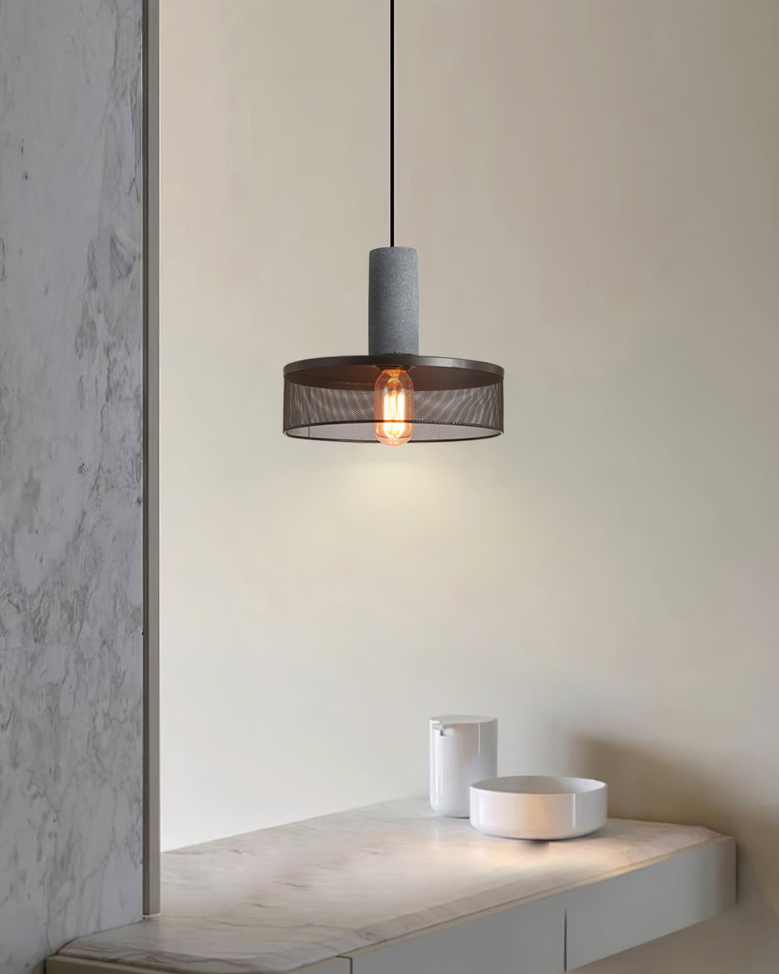 Hexa Cement Mesh Pendant Light - Letslighting