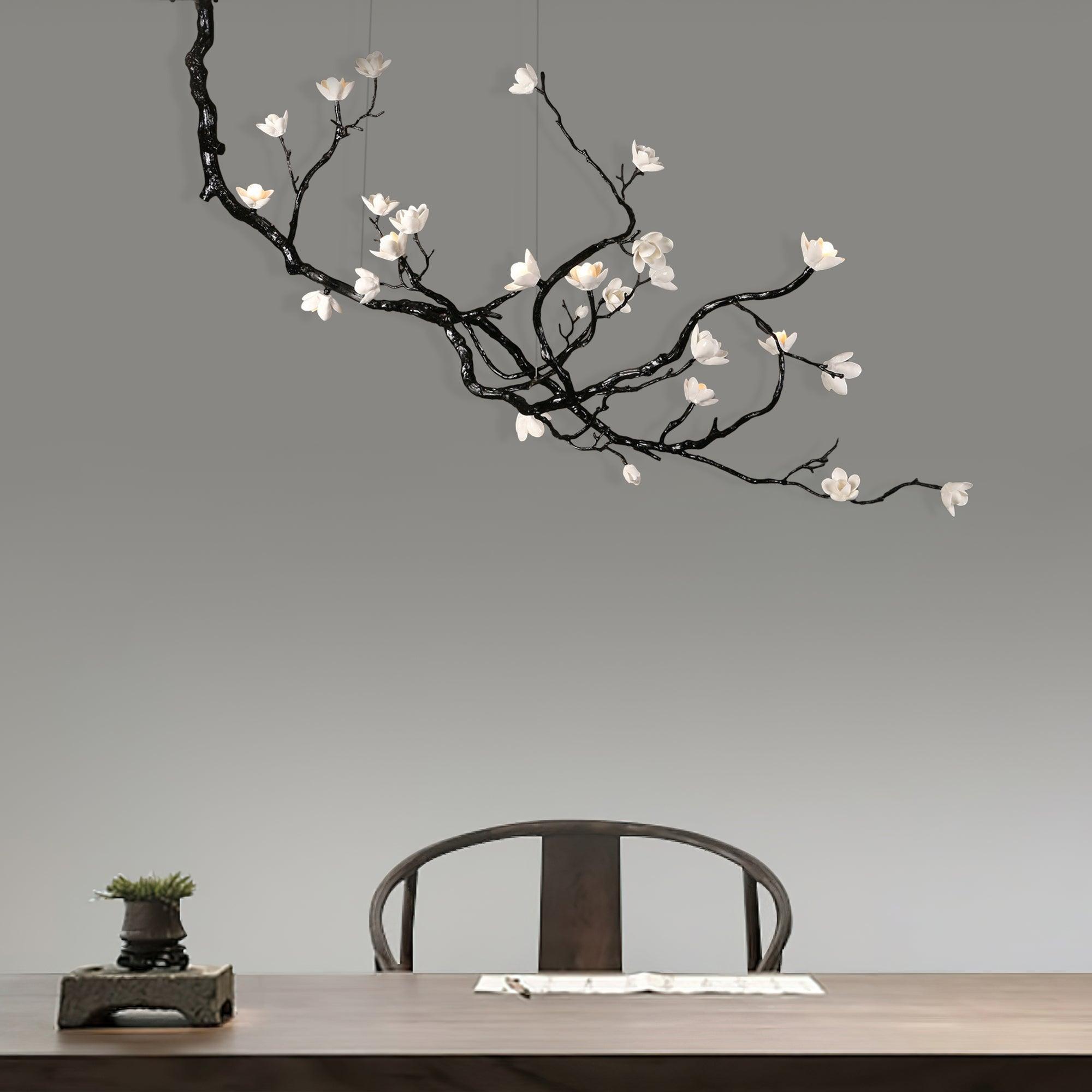 Lustra Chandelier Ceramic Flower Black Branch - Letslighting