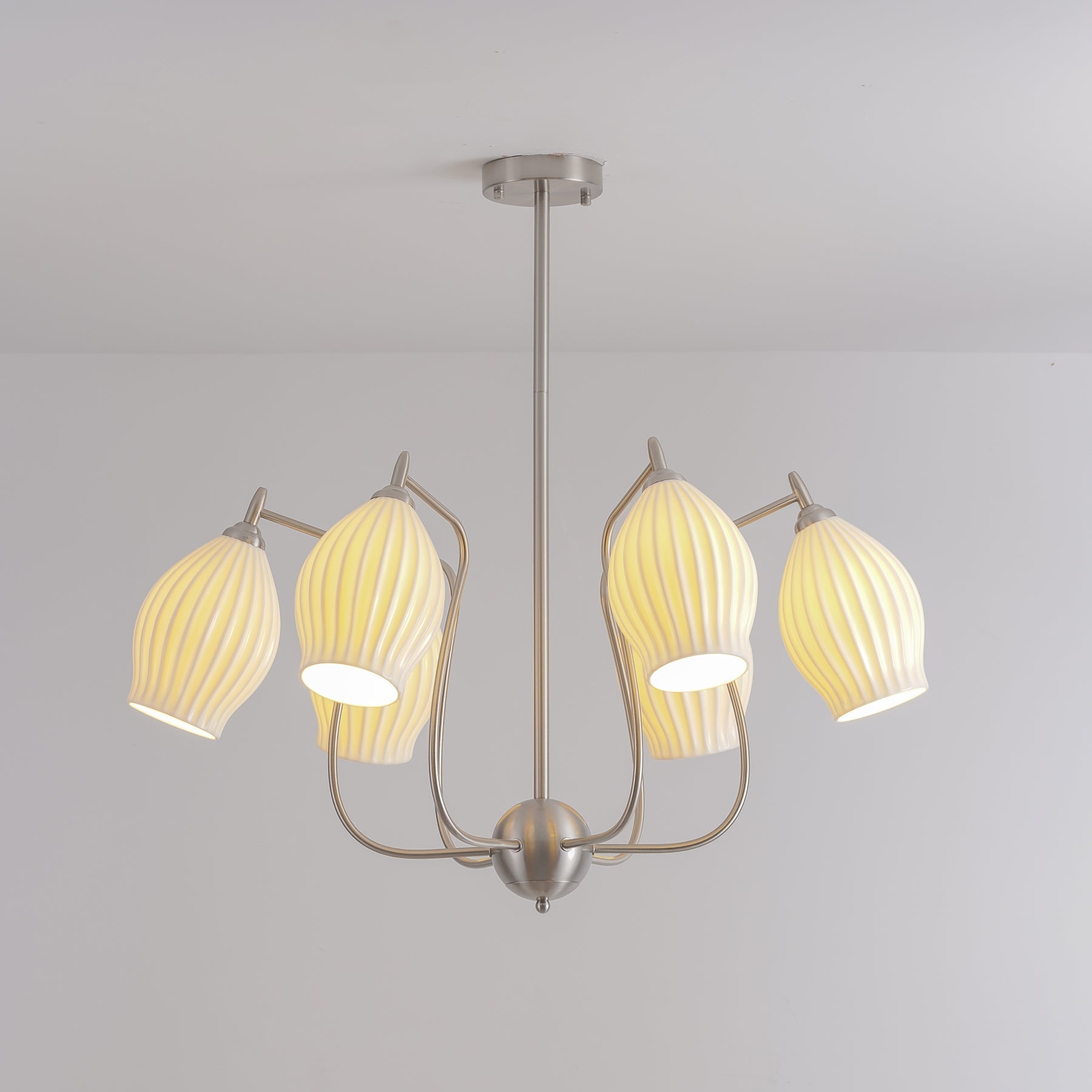 Lustra Chandelier Ceramic Ribbed Sculptural Glass Elegant - Letslighting