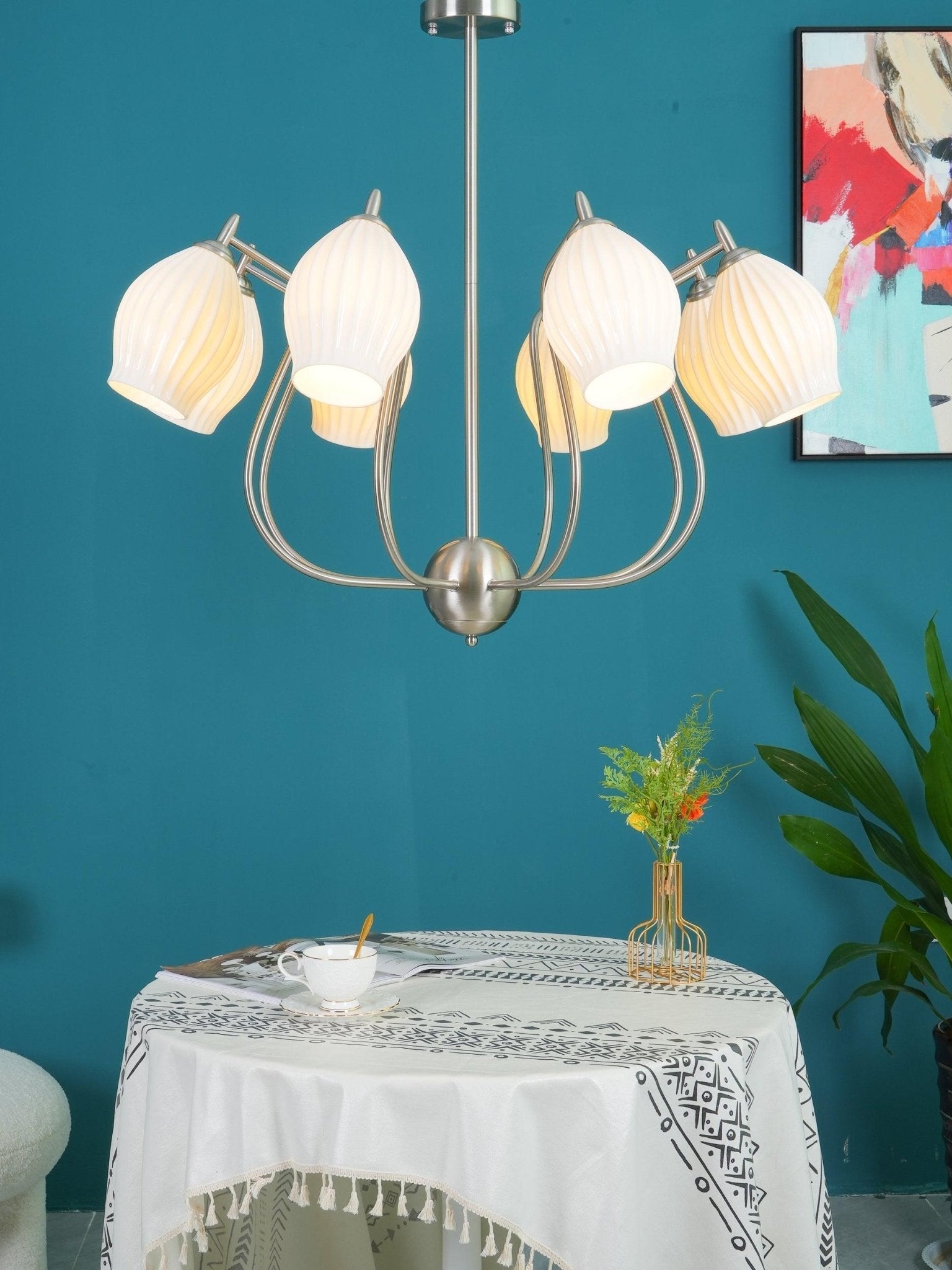 Lustra Chandelier Ceramic Ribbed Sculptural Glass Elegant - Letslighting