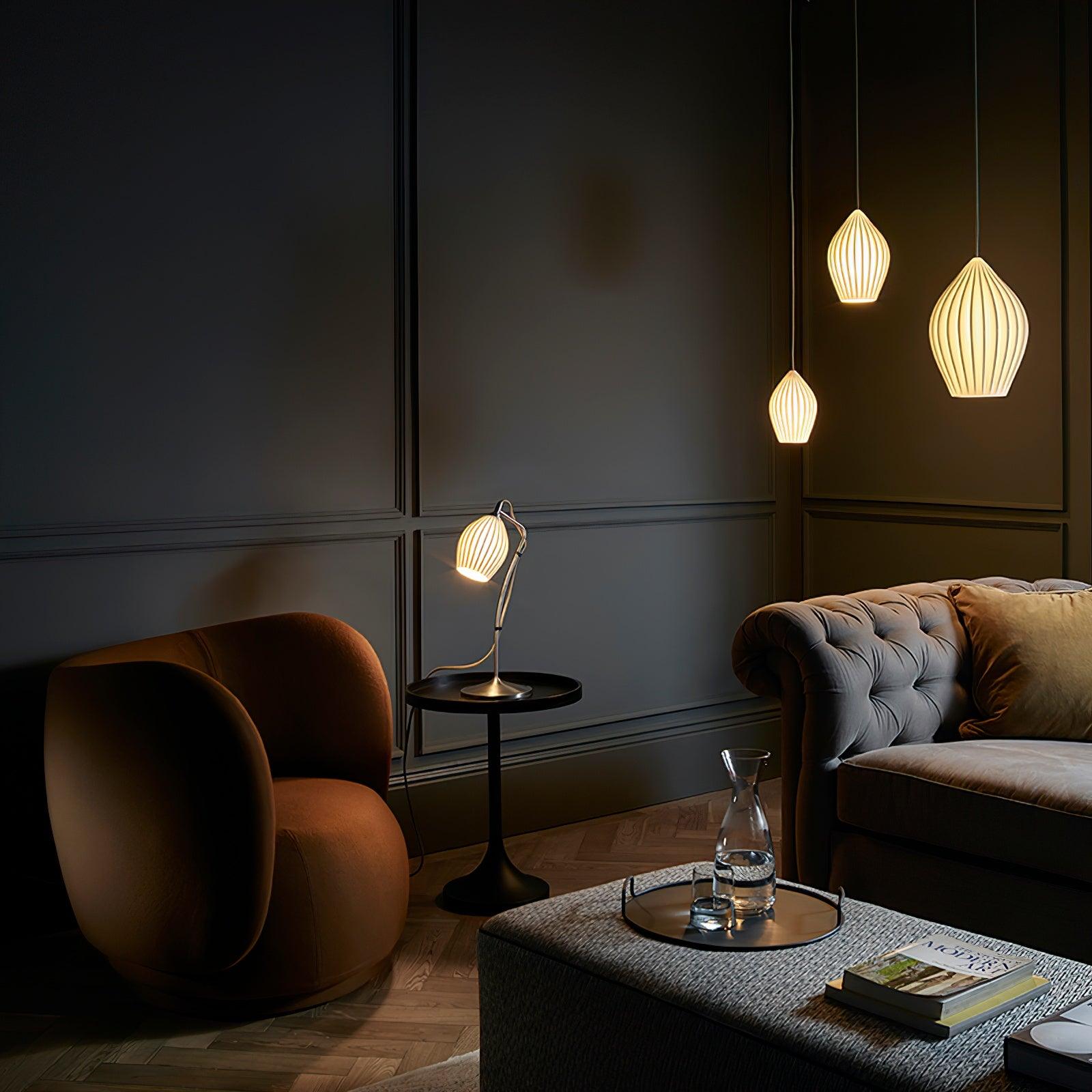 Solara Pendant Lamp Ceramic Ribbed Bone China Elegant - Letslighting