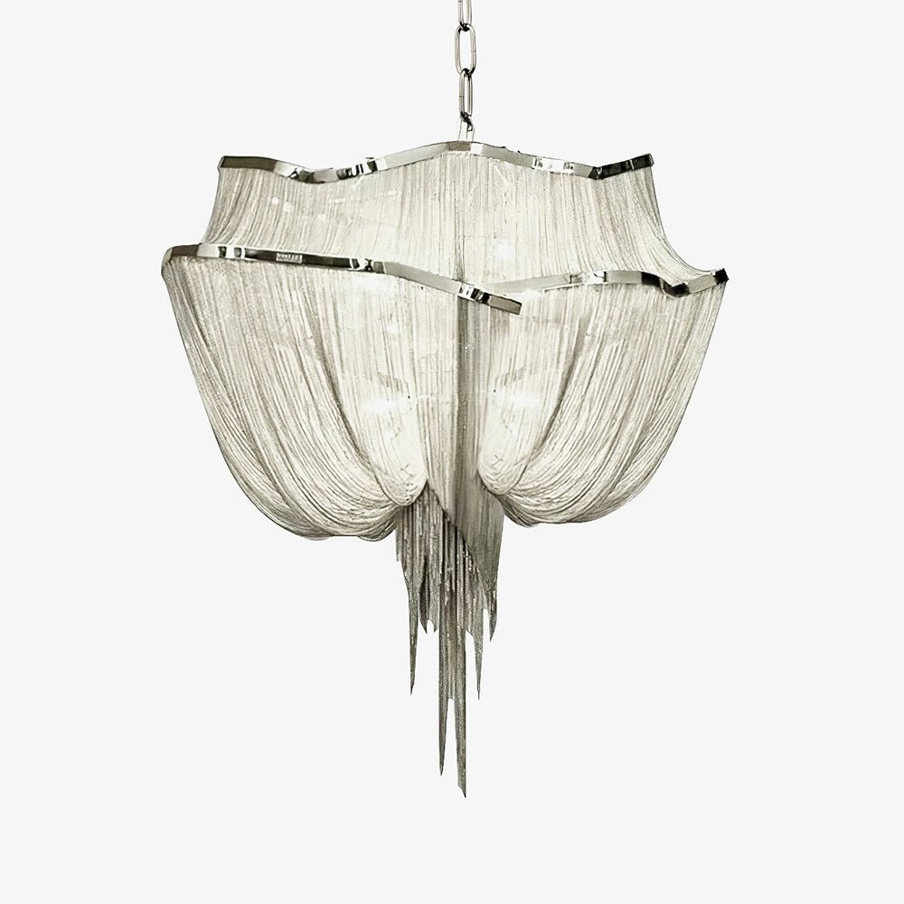 Lustra Chandelier Aluminum Chains Shimmering Nickel - Letslighting