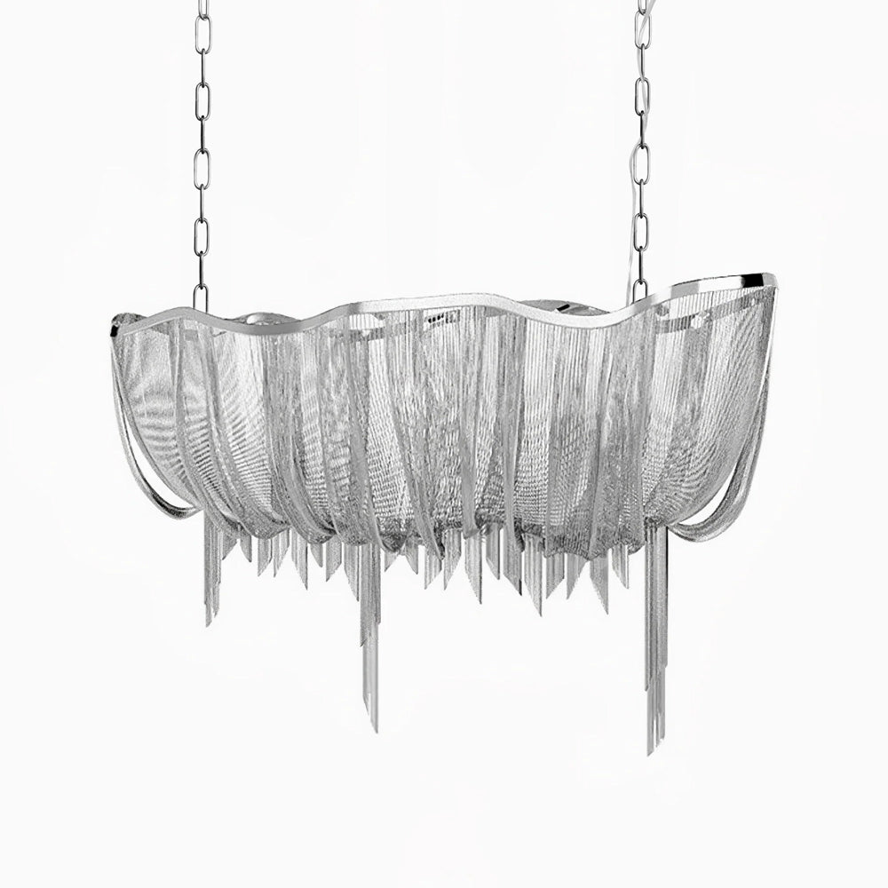 Lustra Chandelier Aluminum Chains Shimmering Nickel - Letslighting