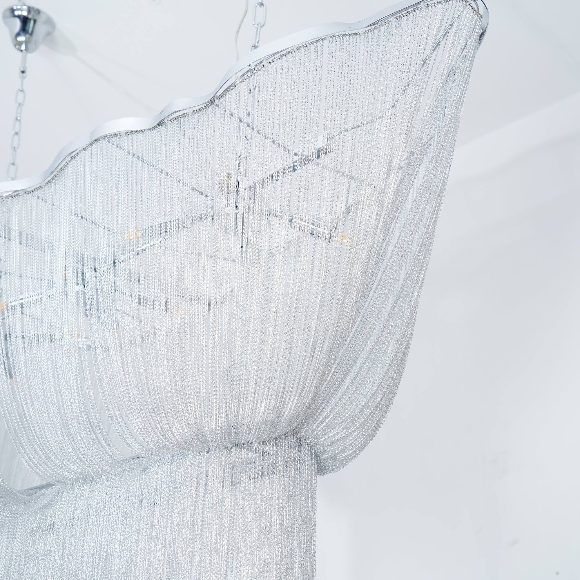 Lustra Chandelier Aluminum Chains Shimmering Nickel - Letslighting
