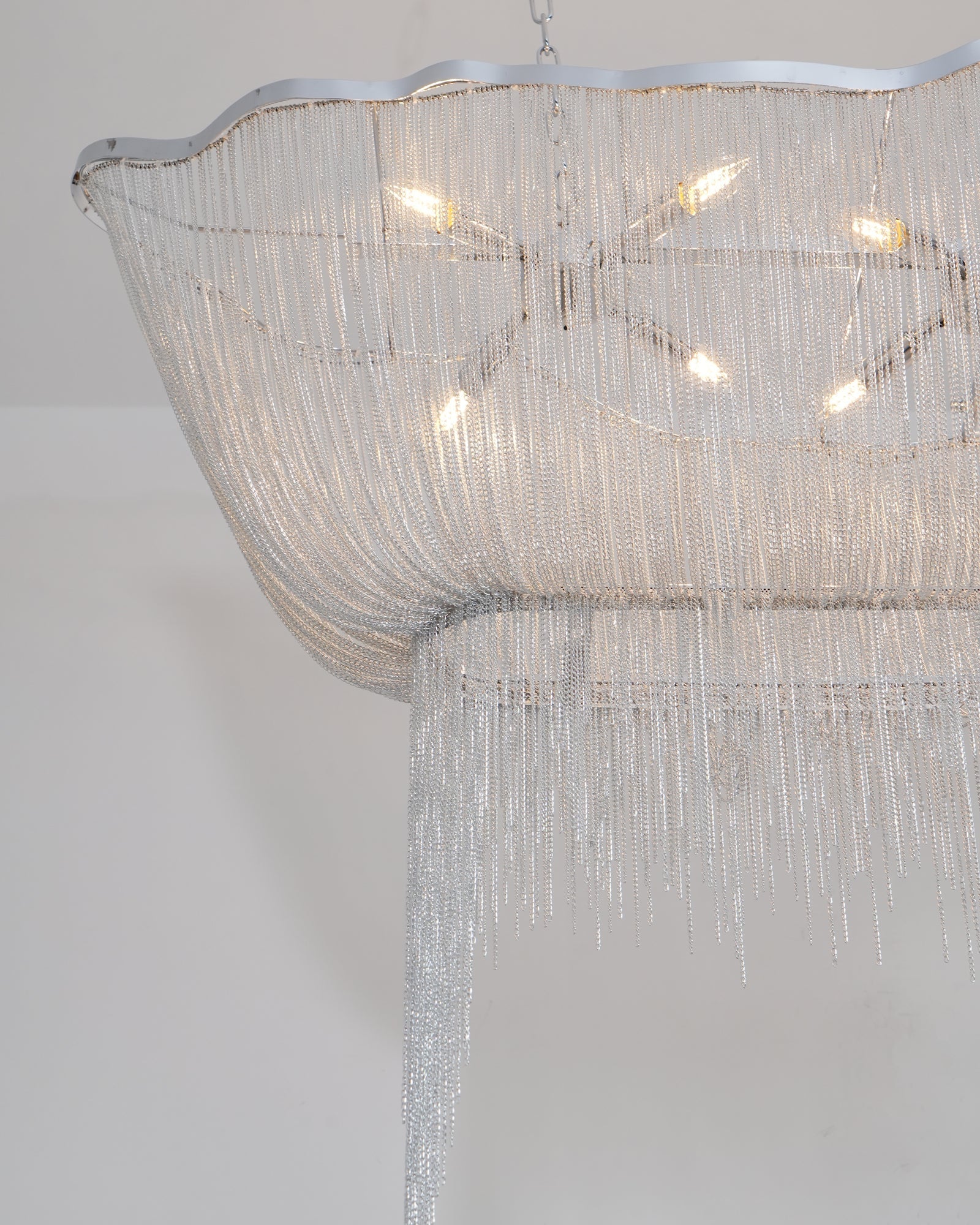 Lustra Chandelier Aluminum Chains Shimmering Nickel - Letslighting