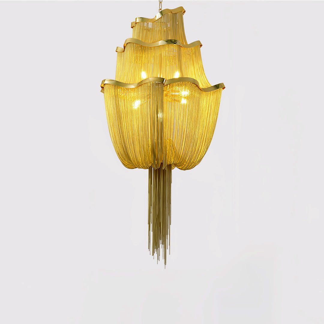 Lustra Chandelier Aluminum Chains Shimmering Nickel - Letslighting