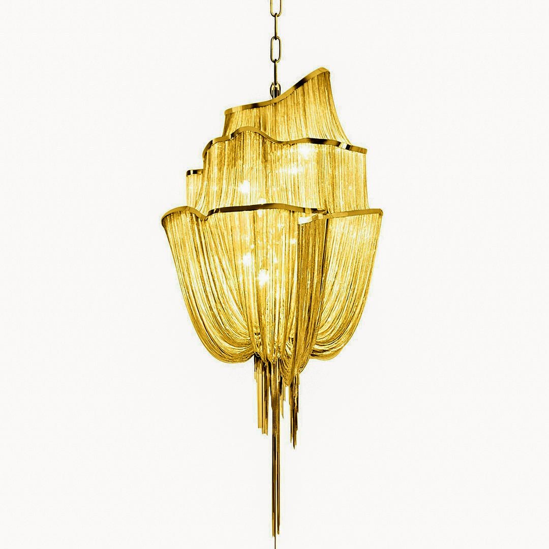 Lustra Chandelier Aluminum Chains Shimmering Nickel - Letslighting