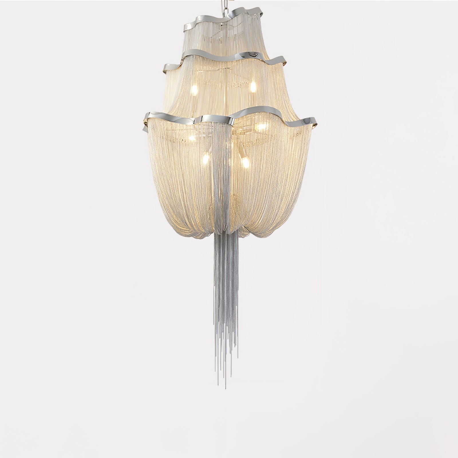 Lustra Chandelier Aluminum Chains Shimmering Nickel - Letslighting