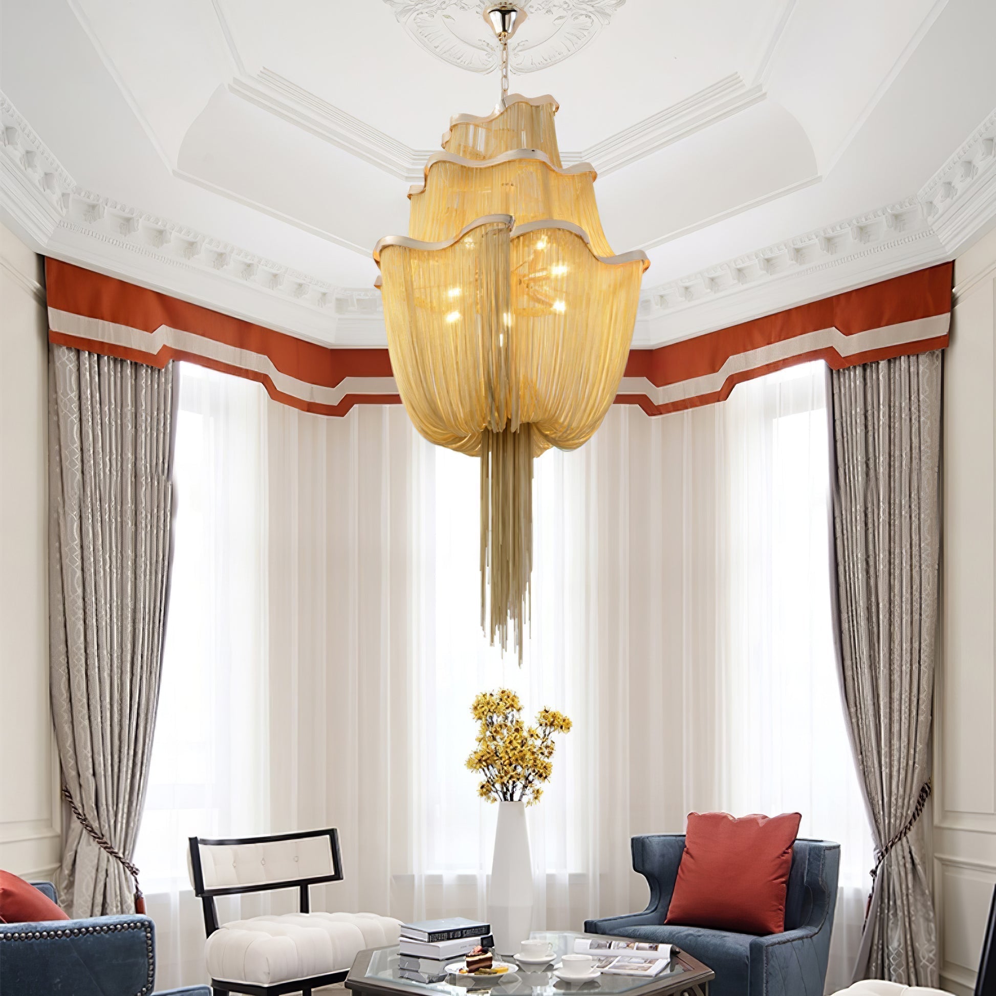 Lustra Chandelier Aluminum Chains Shimmering Nickel - Letslighting