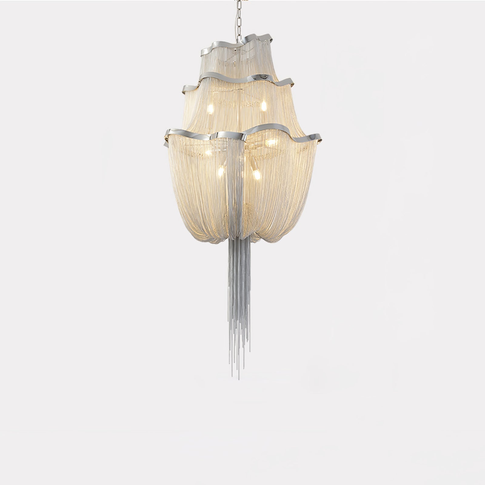 Lustra Chandelier Aluminum Chains Shimmering Nickel - Letslighting