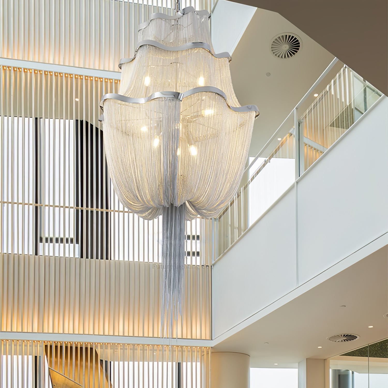 Lustra Chandelier Aluminum Chains Shimmering Nickel - Letslighting