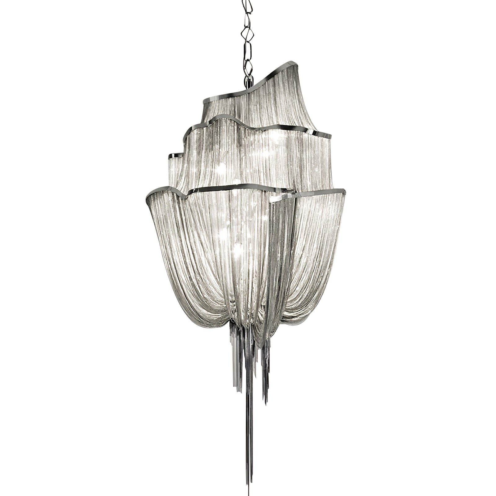 Lustra Chandelier Aluminum Chains Shimmering Nickel - Letslighting