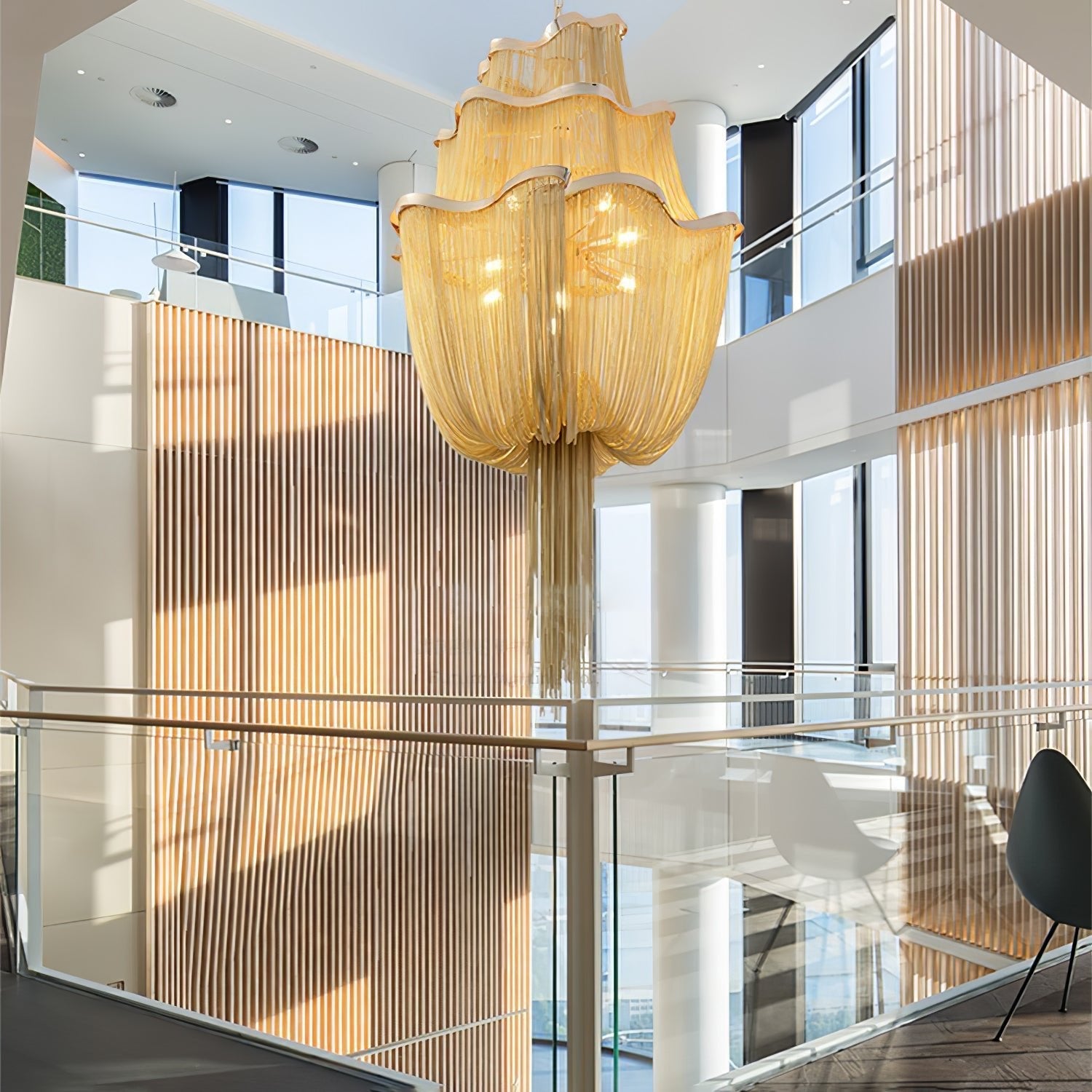 Lustra Chandelier Aluminum Chains Shimmering Nickel - Letslighting