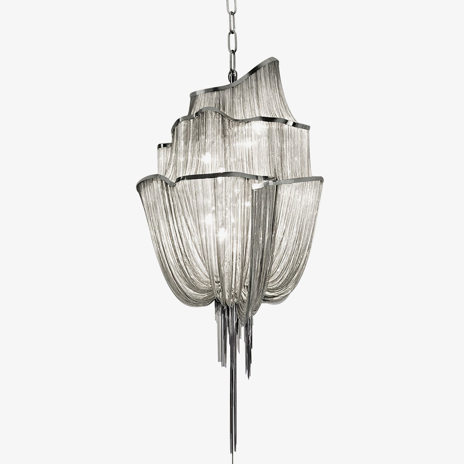 Lustra Chandelier Aluminum Chains Shimmering Nickel - Letslighting