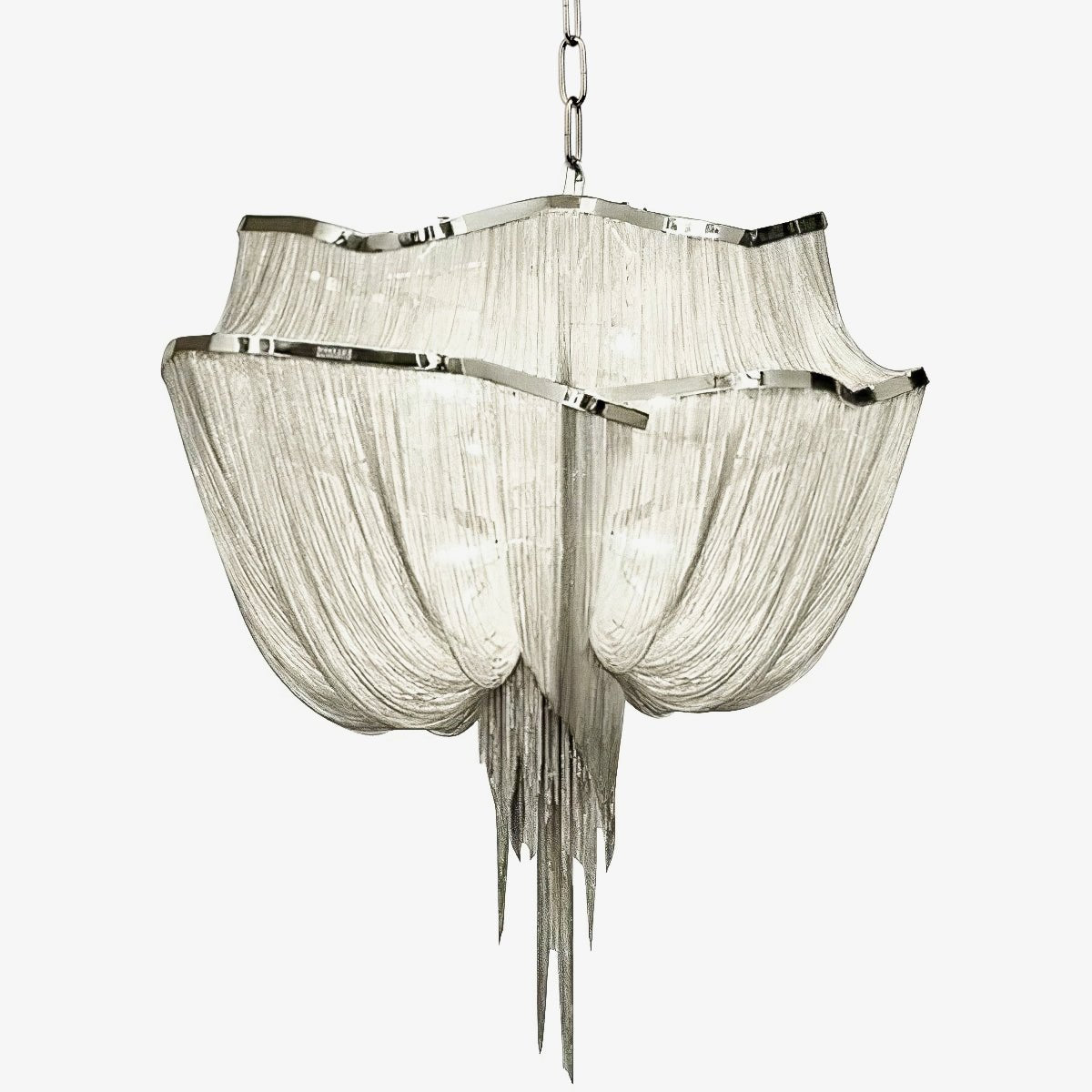 Lustra Chandelier Aluminum Chains Shimmering Nickel - Letslighting