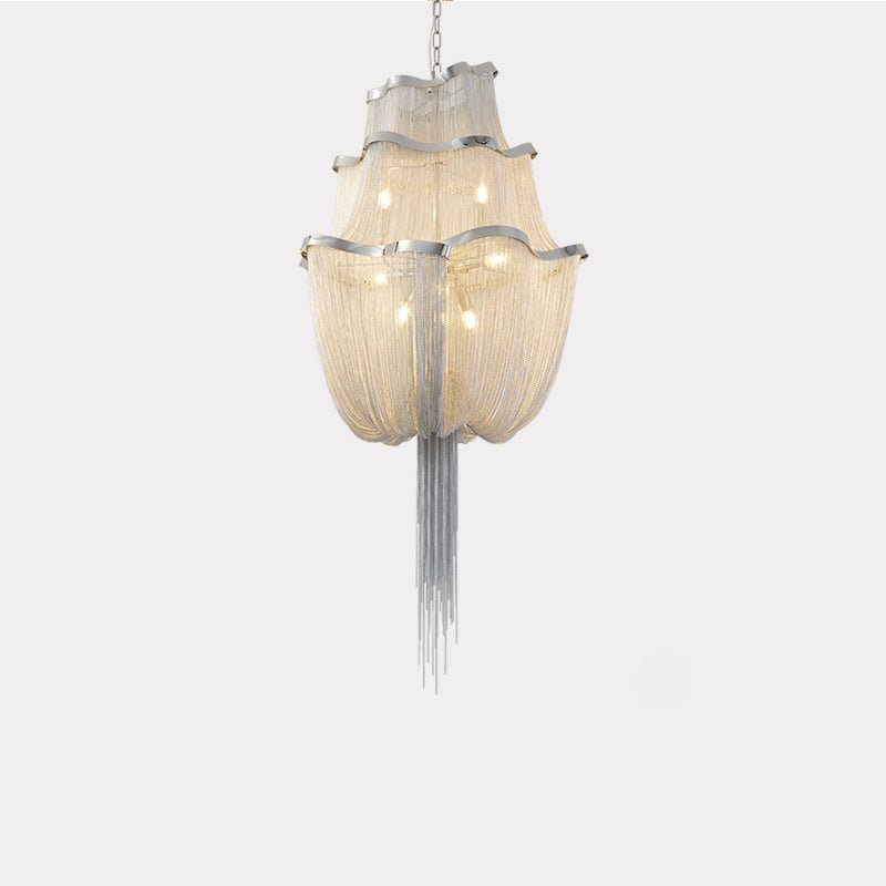 Lustra Chandelier Aluminum Chains Shimmering Nickel - Letslighting