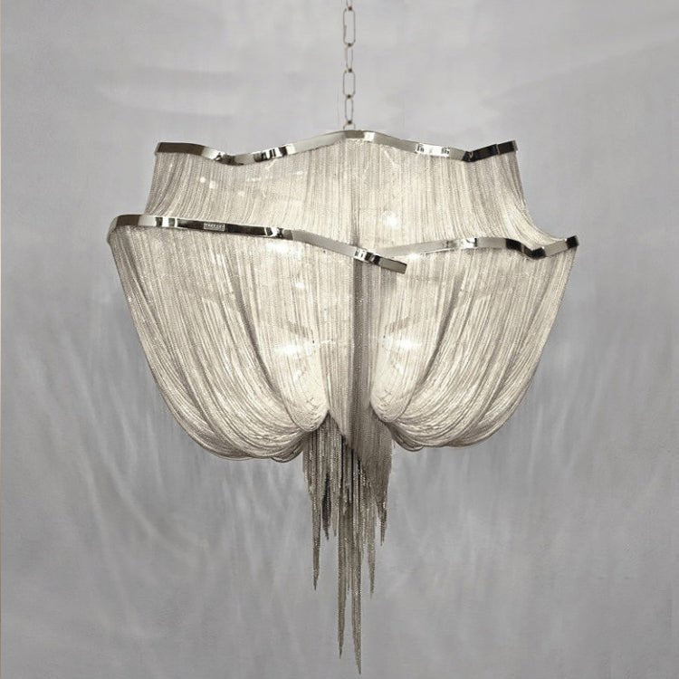 Lustra Chandelier Aluminum Chains Shimmering Nickel - Letslighting