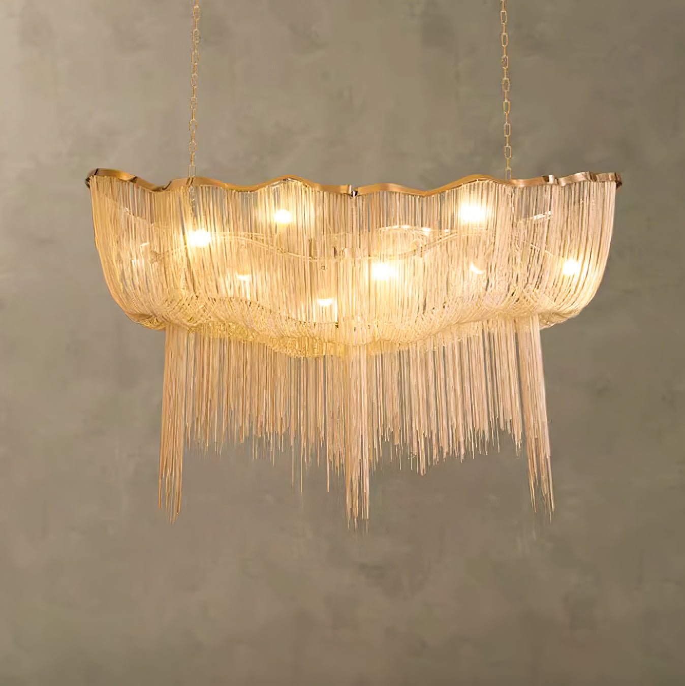 Lustra Chandelier Aluminum Chains Shimmering Nickel - Letslighting
