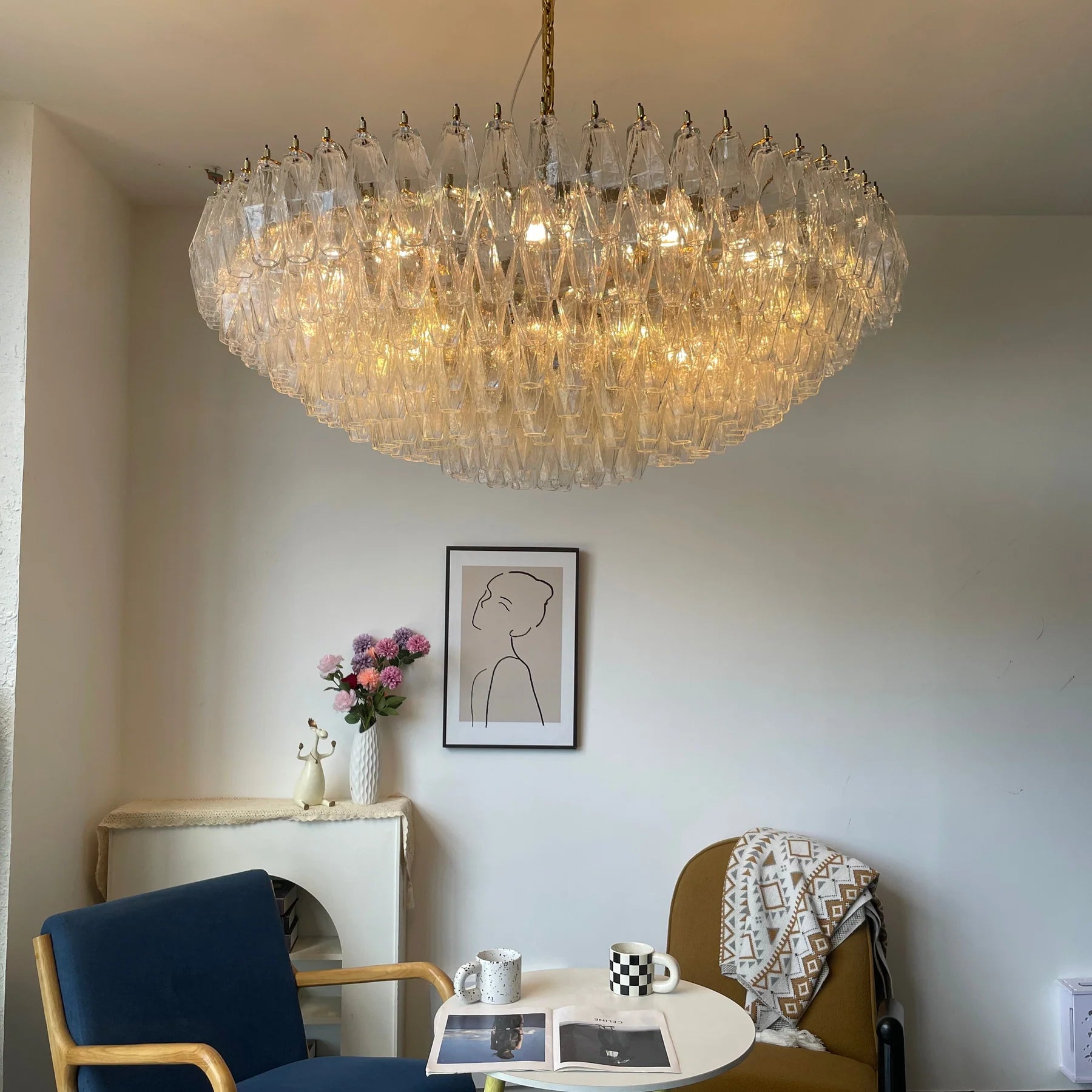Aurora Chandelier Clear Murano Glass Polyhedron Vintage - Letslighting