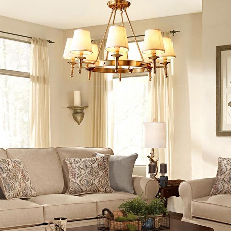 Lustra Chandelier Brass Linen Modern 8-Light - Letslighting