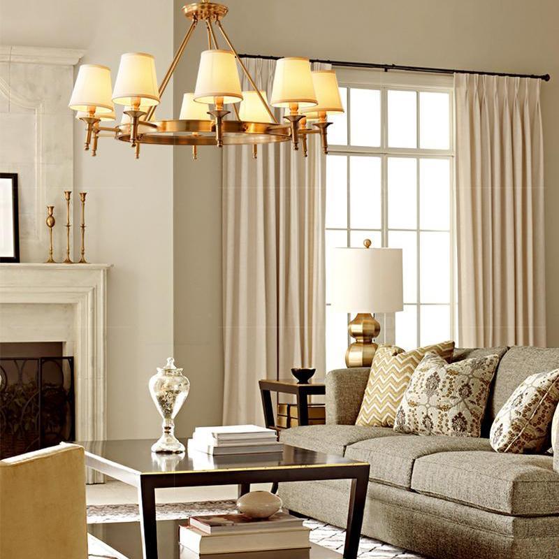 Lustra Chandelier Brass Linen Modern 8-Light - Letslighting