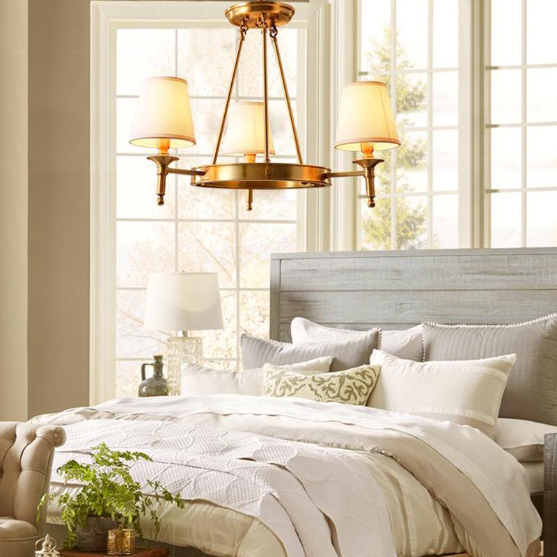 Lustra Chandelier Brass Linen Modern 8-Light - Letslighting