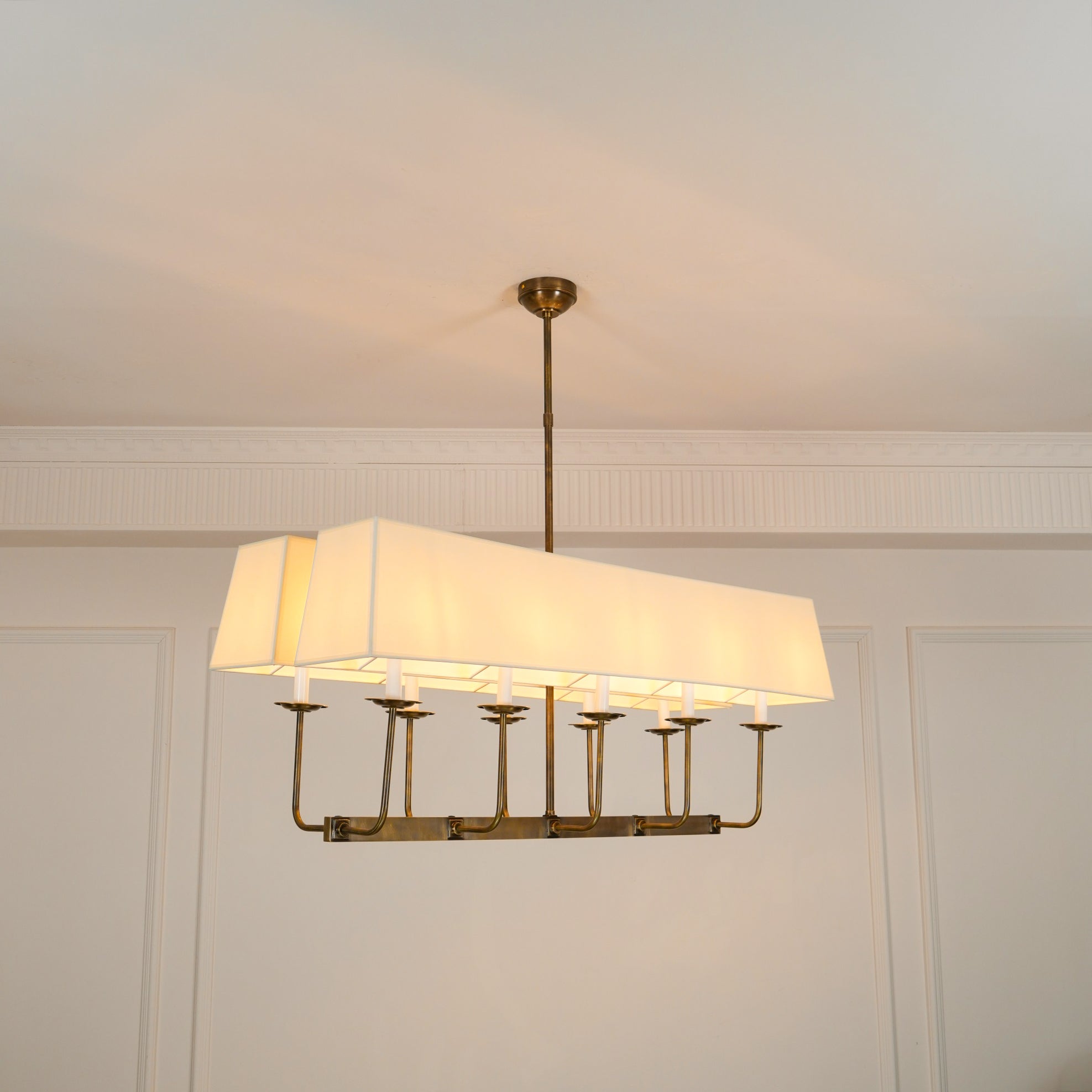 Beacon Modern Minimalist Linear Brass Fabric Chandelier - Letslighting