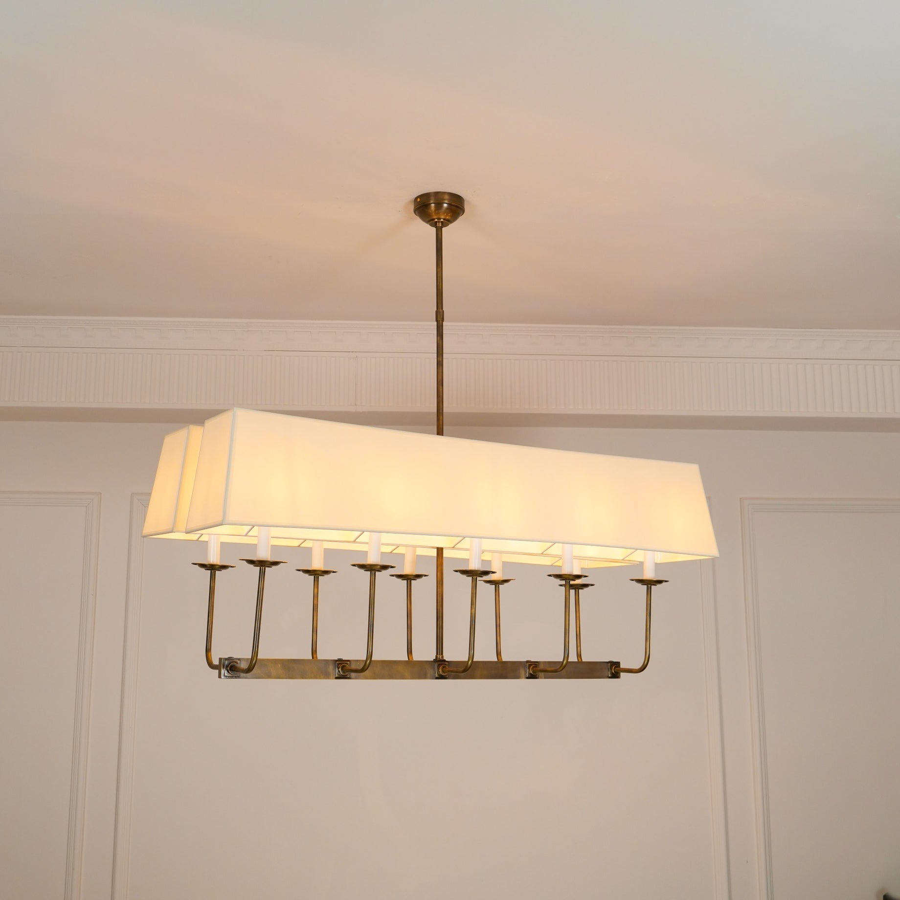 Beacon Modern Minimalist Linear Brass Fabric Chandelier - Letslighting