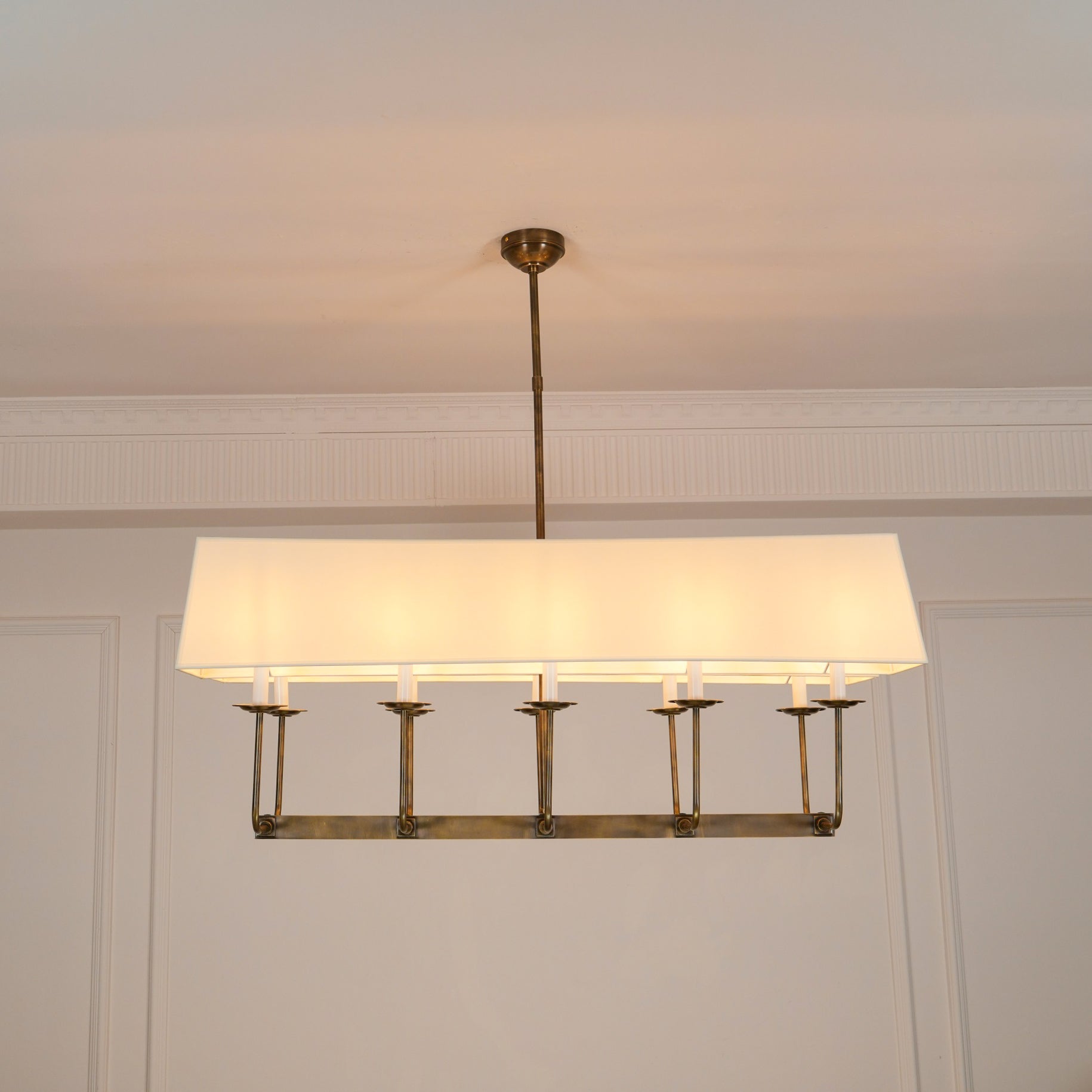 Beacon Modern Minimalist Linear Brass Fabric Chandelier - Letslighting