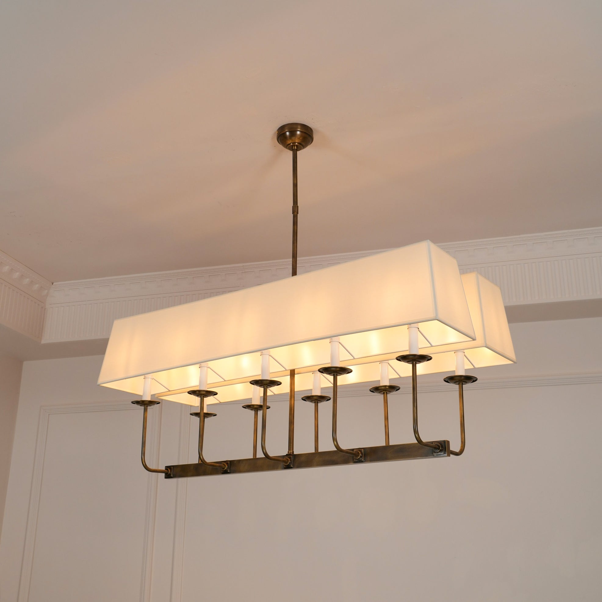 Beacon Modern Minimalist Linear Brass Fabric Chandelier - Letslighting
