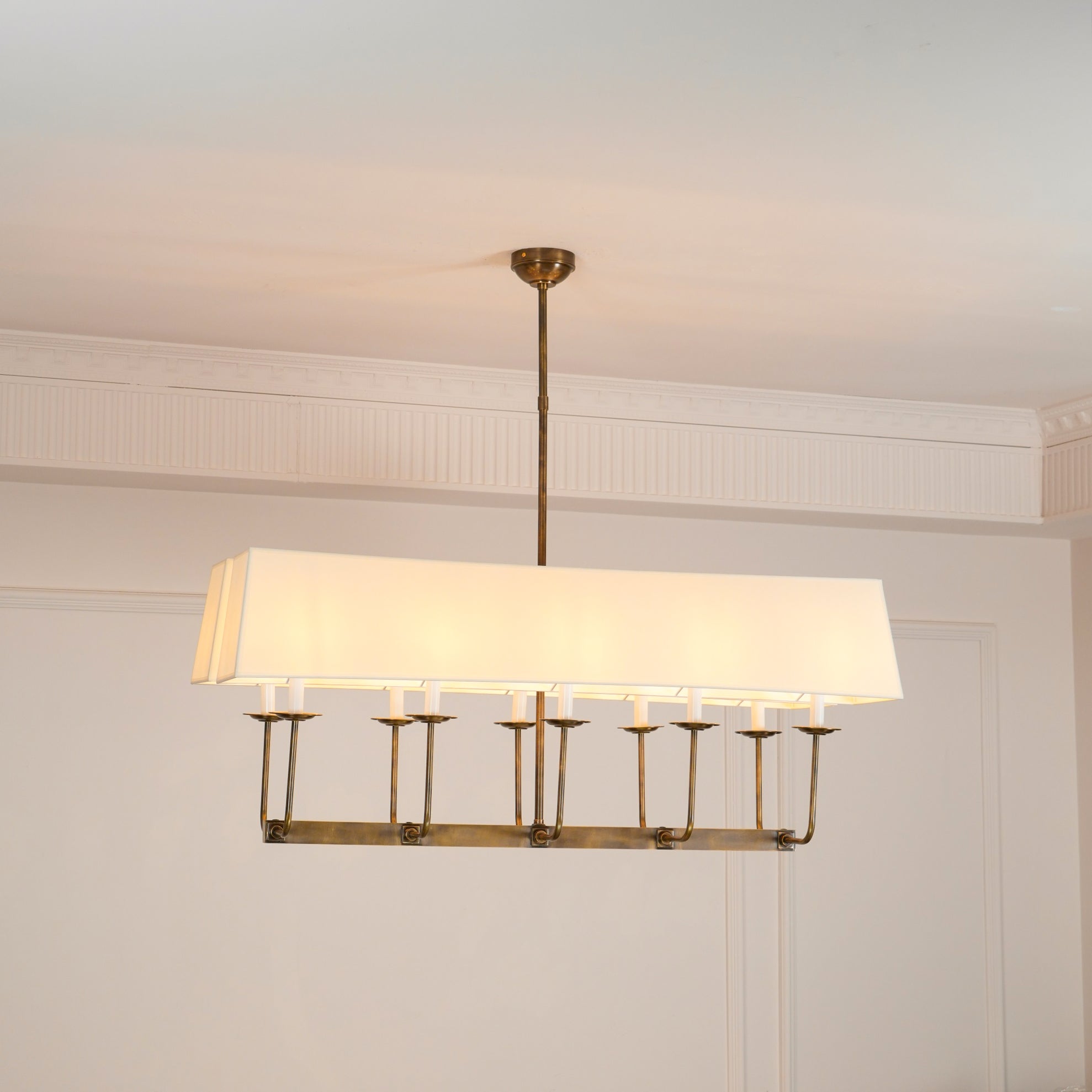 Beacon Modern Minimalist Linear Brass Fabric Chandelier - Letslighting