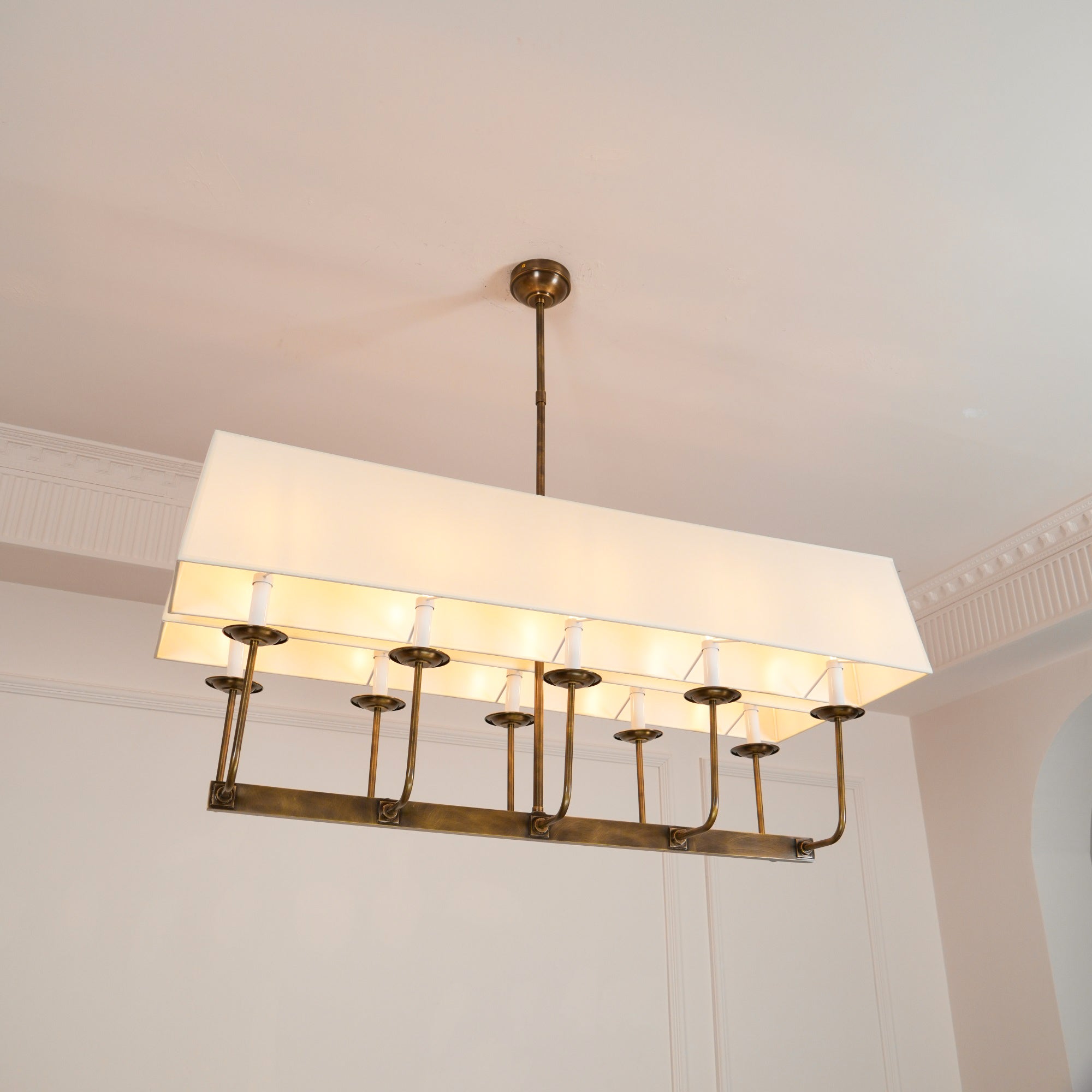 Beacon Modern Minimalist Linear Brass Fabric Chandelier - Letslighting