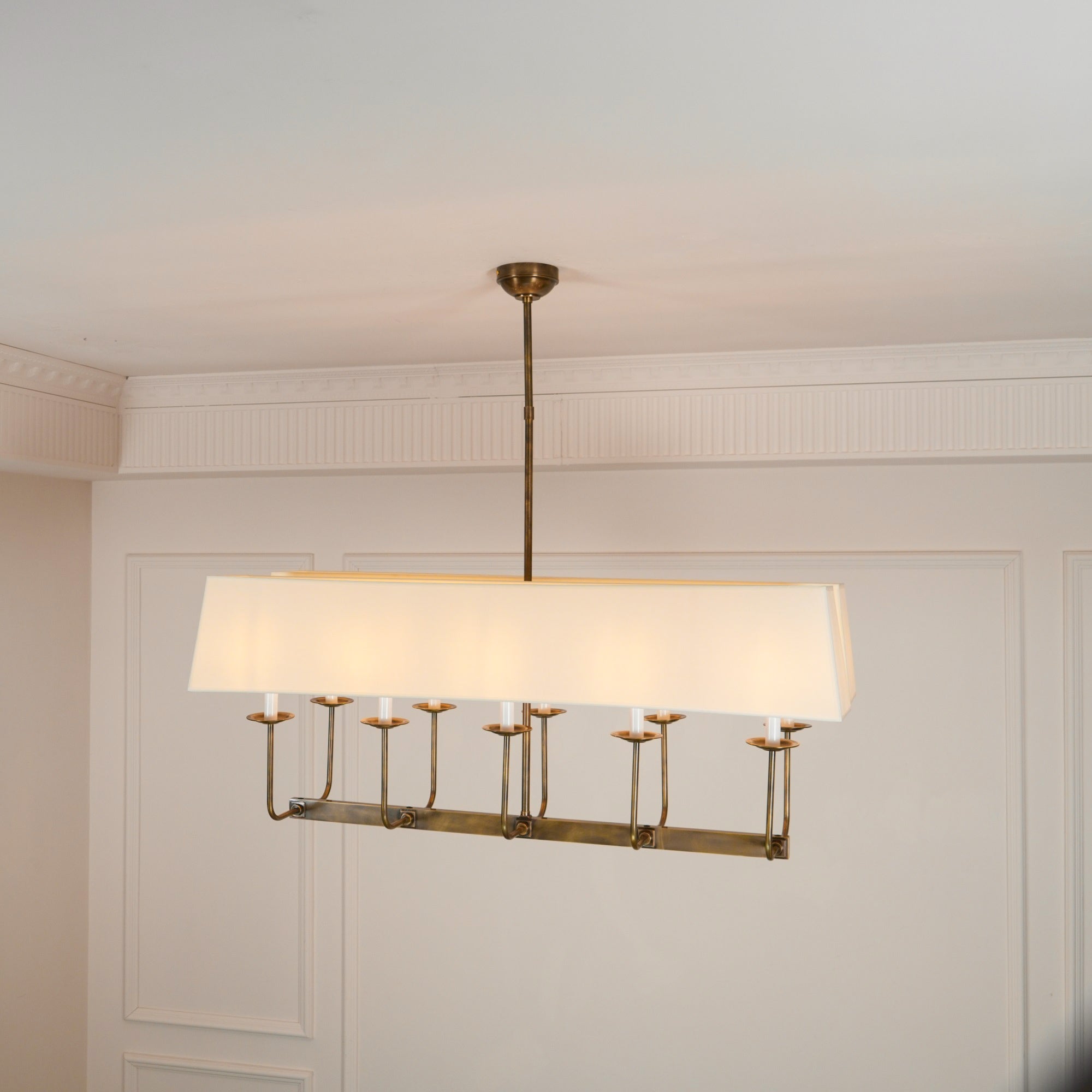 Beacon Modern Minimalist Linear Brass Fabric Chandelier - Letslighting
