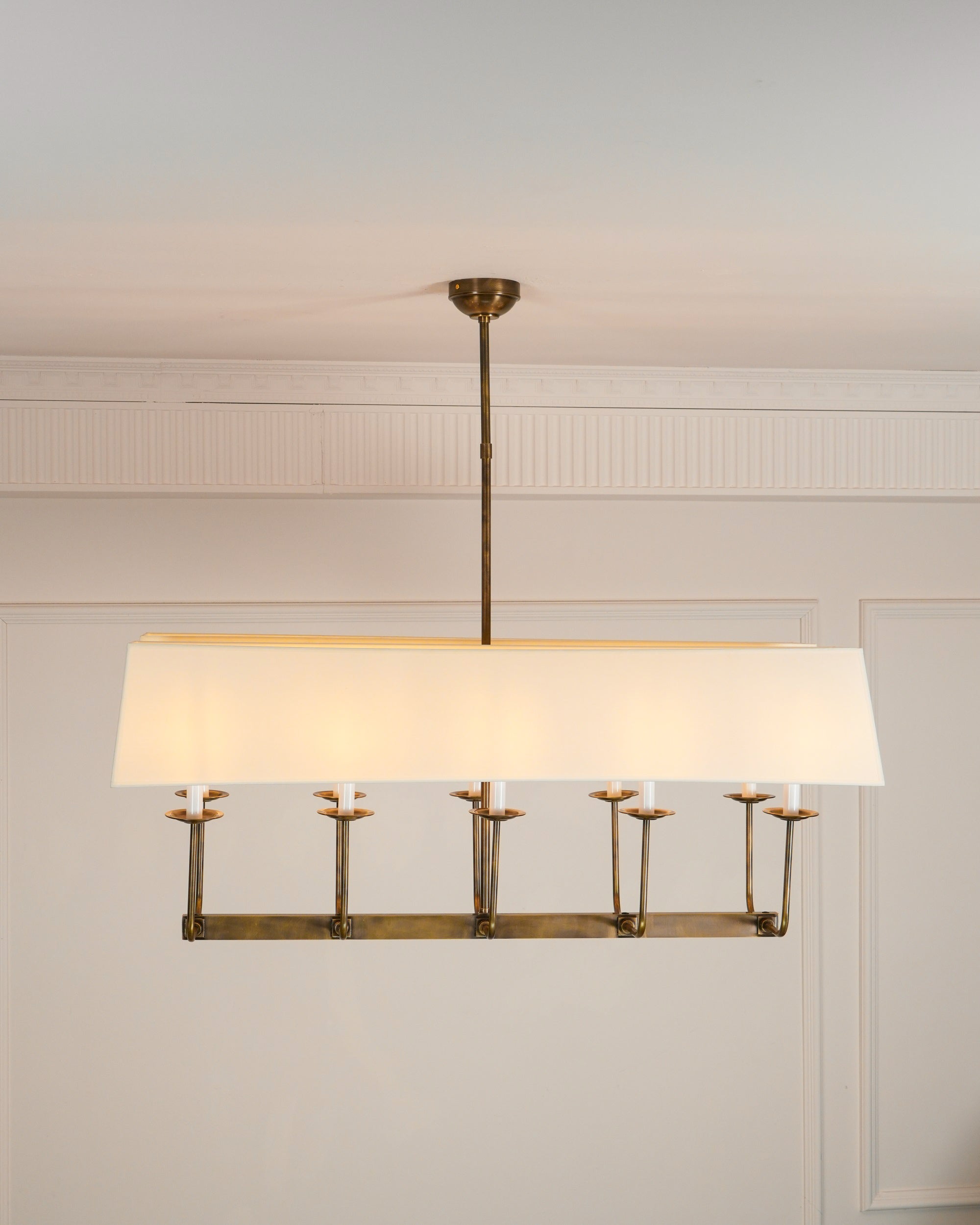 Beacon Modern Minimalist Linear Brass Fabric Chandelier - Letslighting