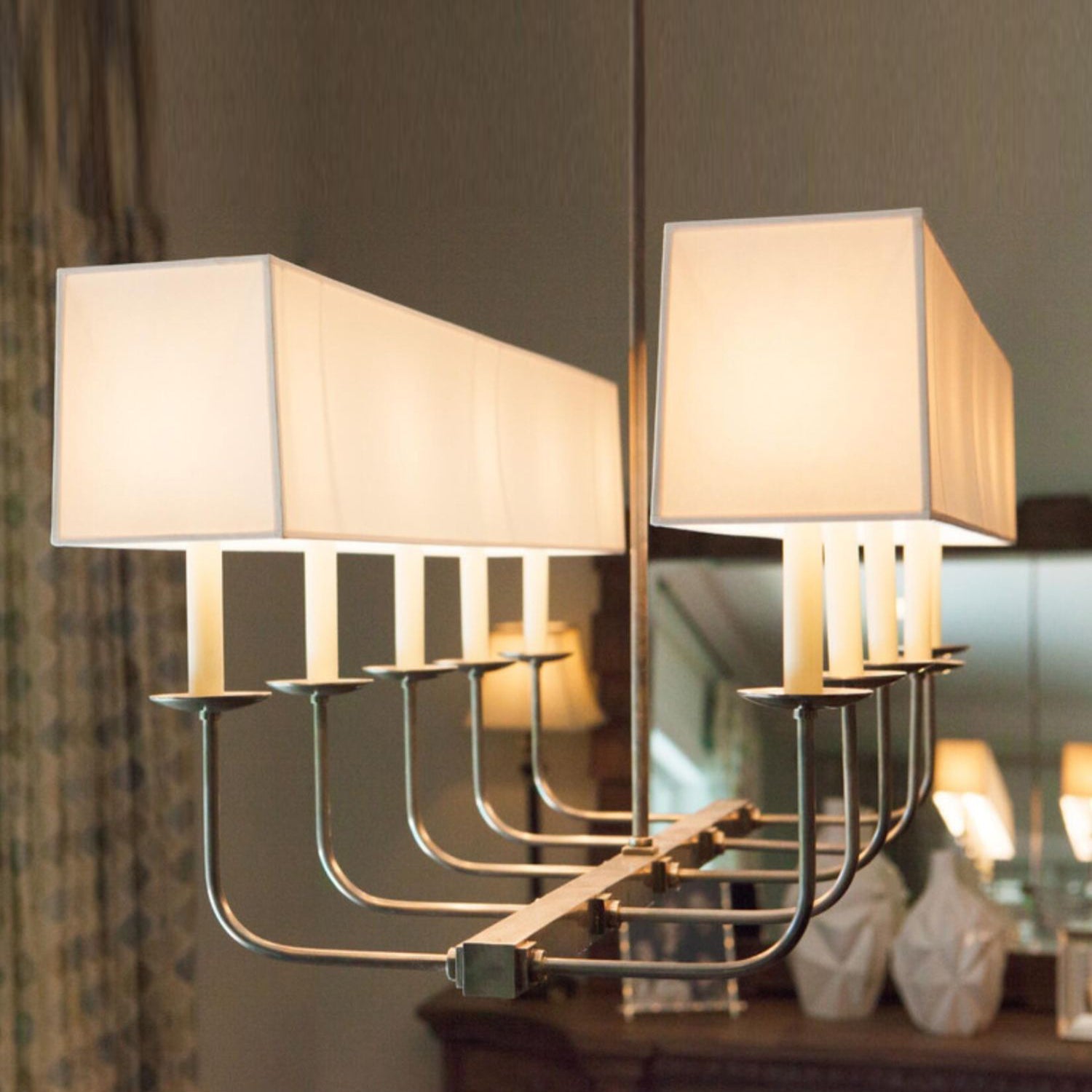 Beacon Modern Minimalist Linear Brass Fabric Chandelier - Letslighting