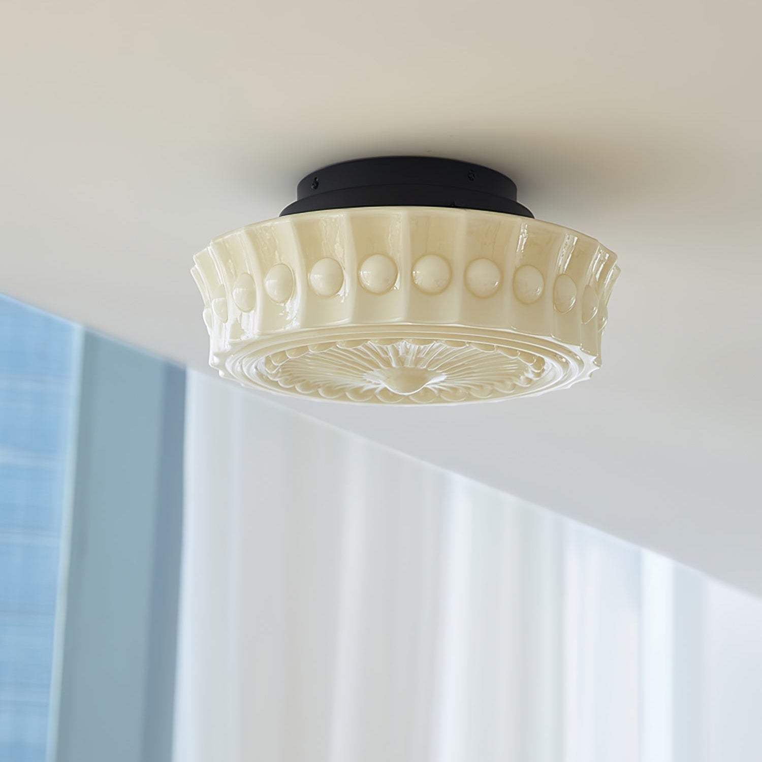 Solara Ceiling Lamp White Glass Floral for Living Room - Letslighting