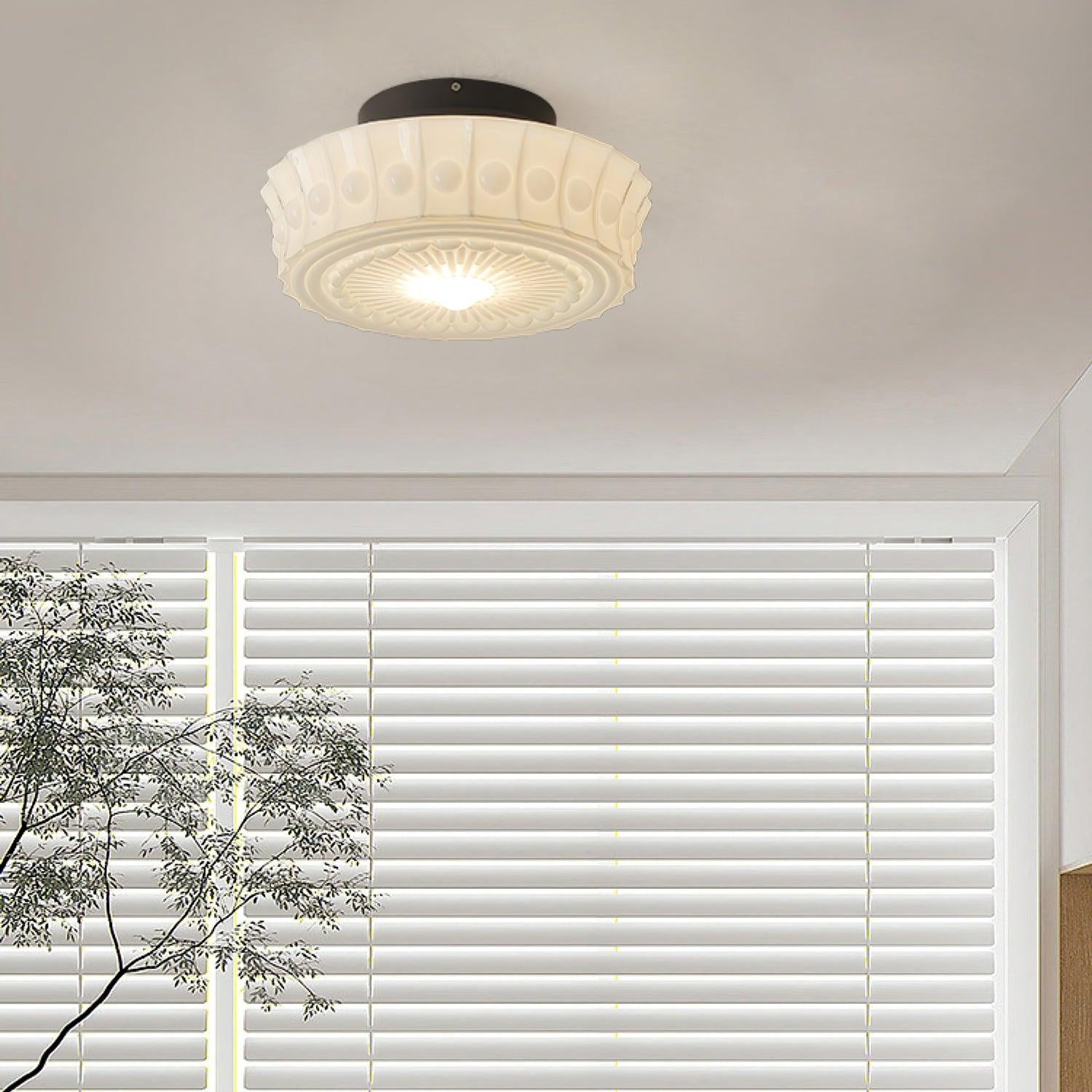 Solara Ceiling Lamp White Glass Floral for Living Room - Letslighting