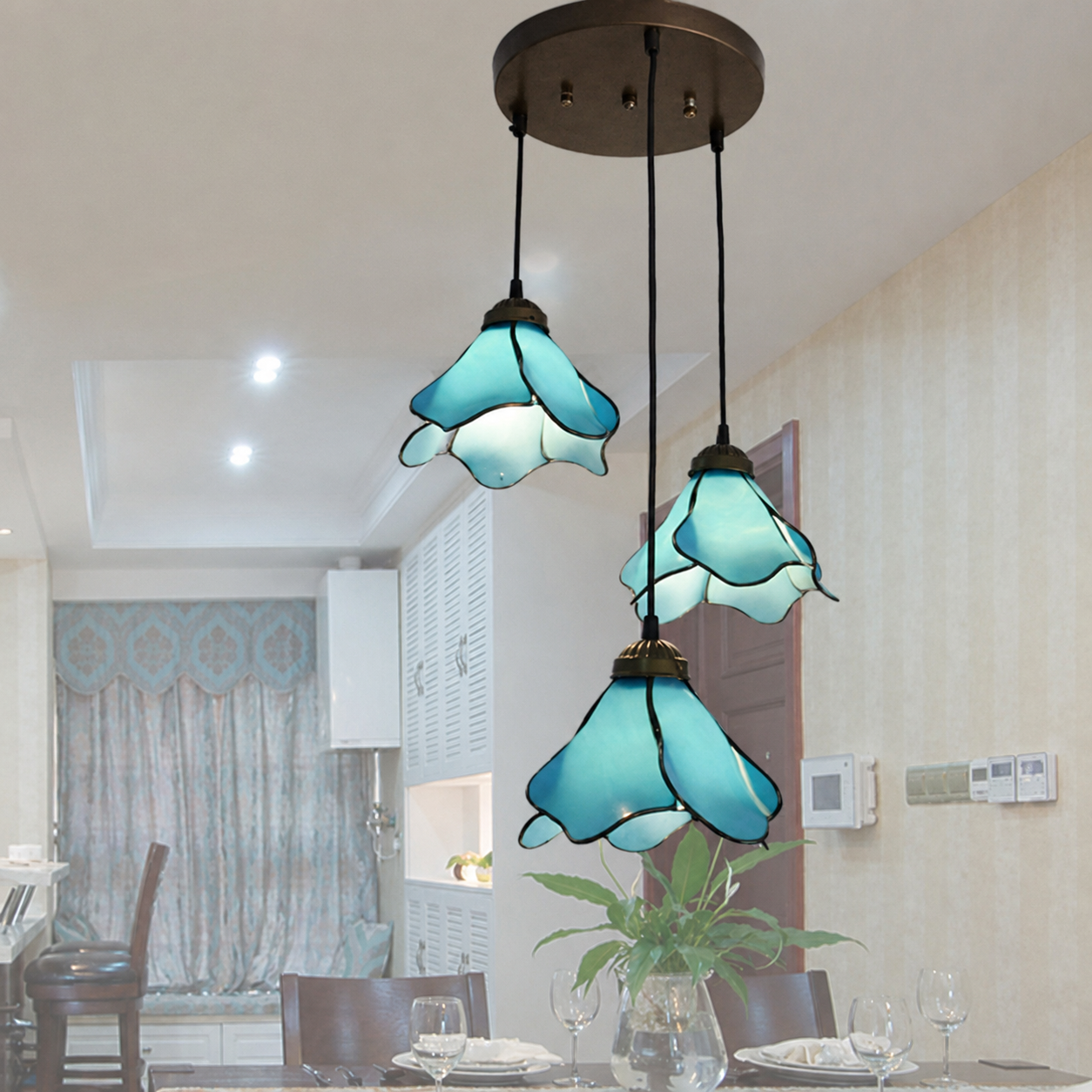 Ray Flower Glass Pendant Light 1/3 Heads