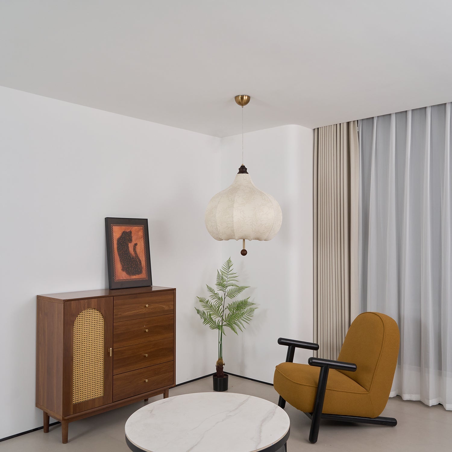 Orbitio Fabric Wood Pendant Light - Letslighting