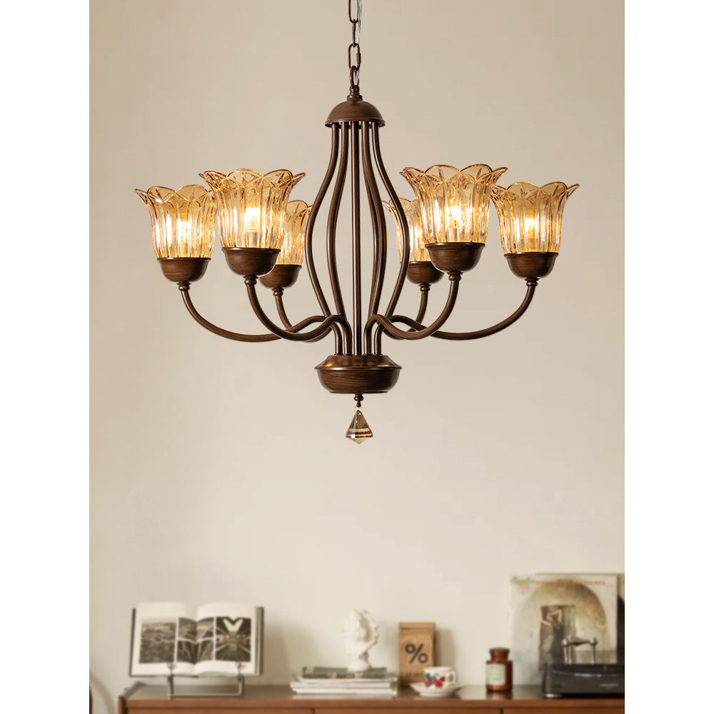 Brume Vintage Industrial Amber Glass Chandelier - Letslighting