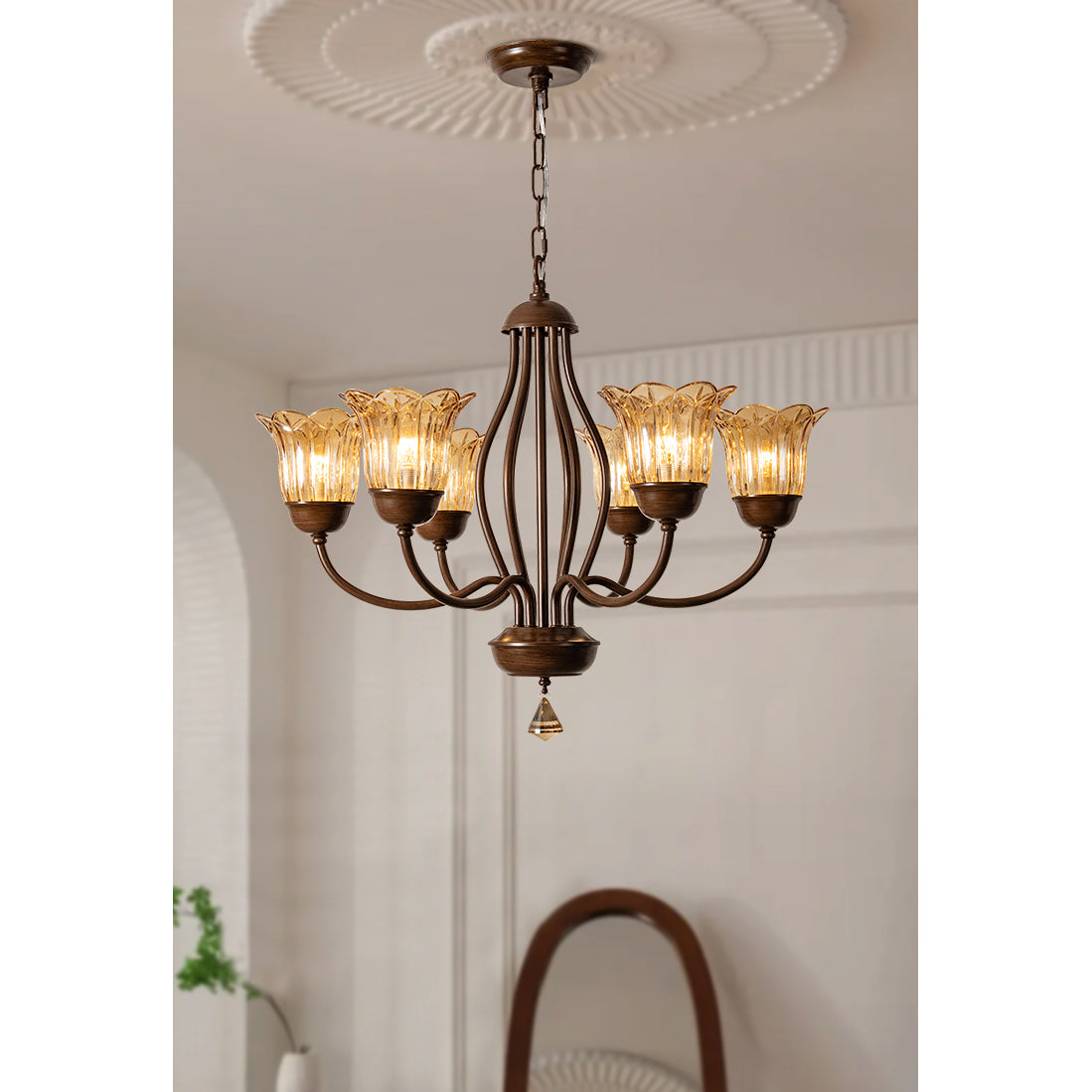Brume Vintage Industrial Amber Glass Chandelier - Letslighting