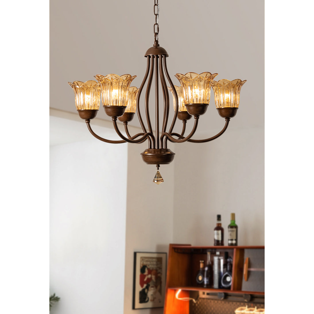 Brume Vintage Industrial Amber Glass Chandelier - Letslighting