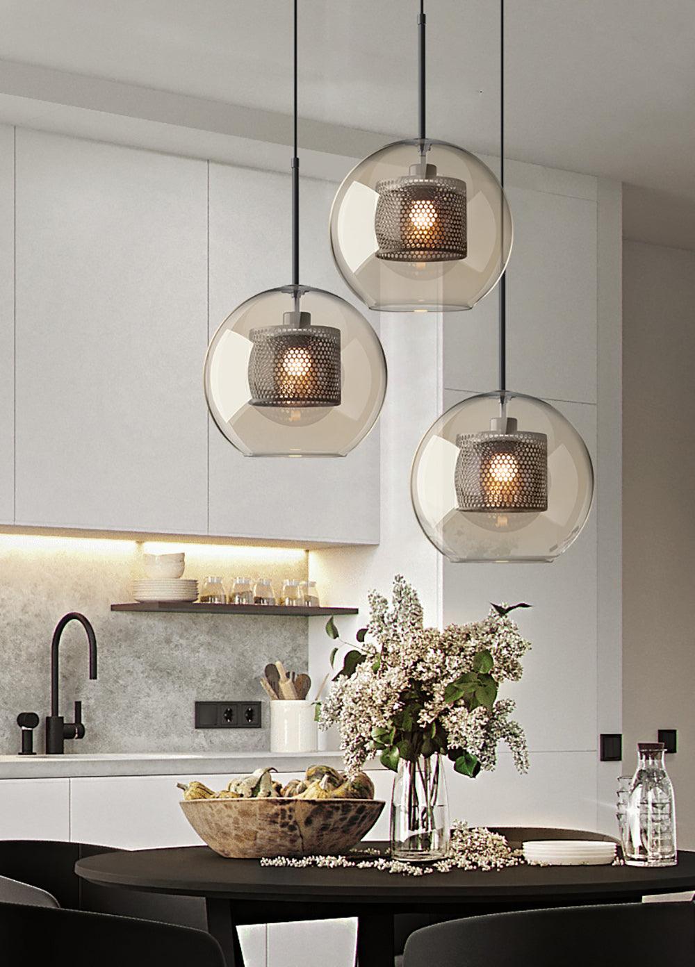 Lustra Pendant Lamp Glass Gold Mesh for Dining Room - Letslighting